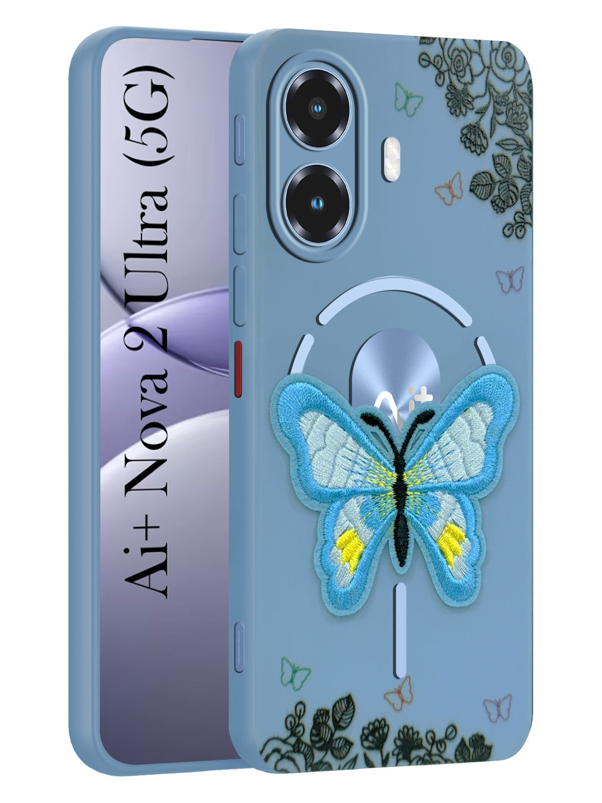 For Ai+ Nova 2 Ultra 5G Back Cover Case (Soft Butterfly Embroidery | Women Teen Girls | Camera Protection| Matte Silicone)