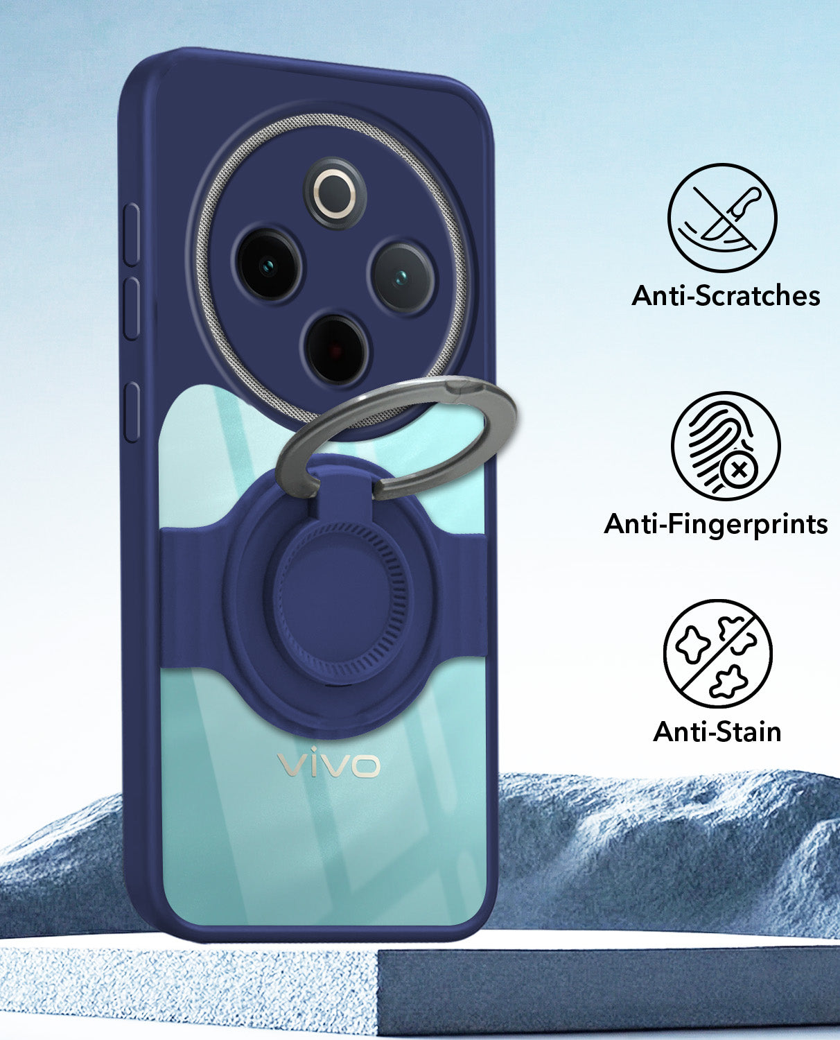 For Vivo T4 Back Cover Case with stand (Built-in Ring Holder Kickstand | Lifetime Anti Yellow | Camera Protection)