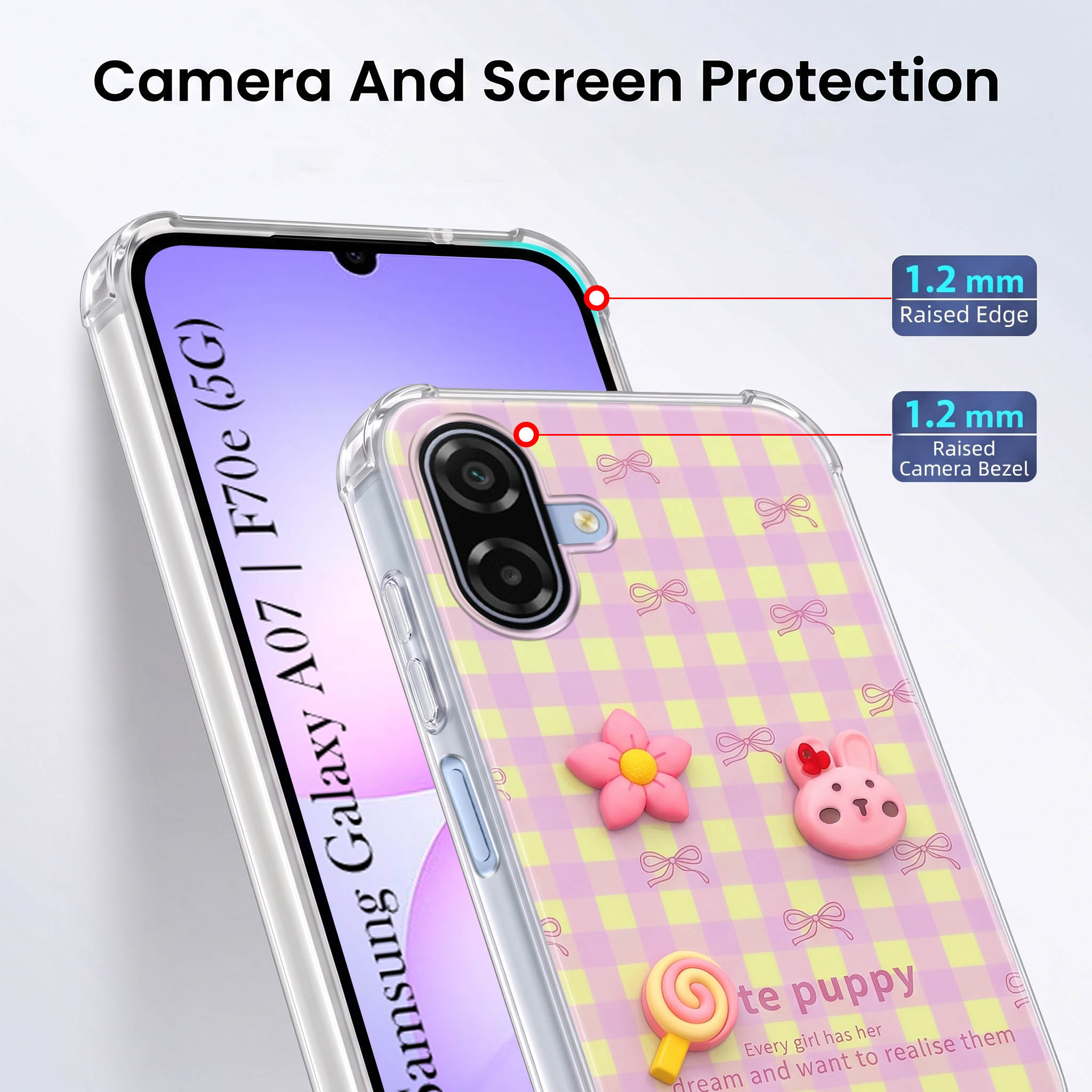 For Samsung Galaxy A07 5G | F70e 5G Back Cover Case (3D Cute Cartoons | Hard Back Side Soft | Matte Premium Finish | HD Printing)