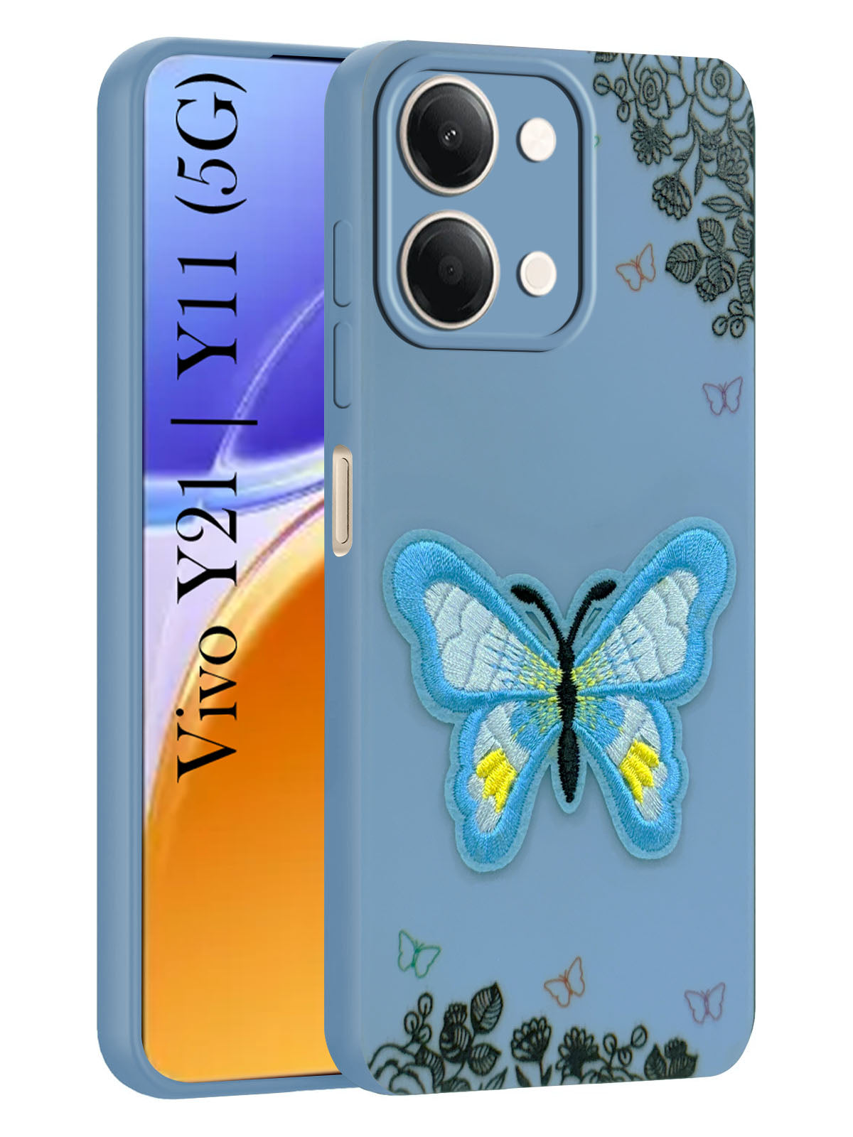 For Vivo Y11 | Vivo Y21 5G Back Cover Case (Soft Butterfly Embroidery | Women Teen Girls | Camera Protection| Matte Silicone)