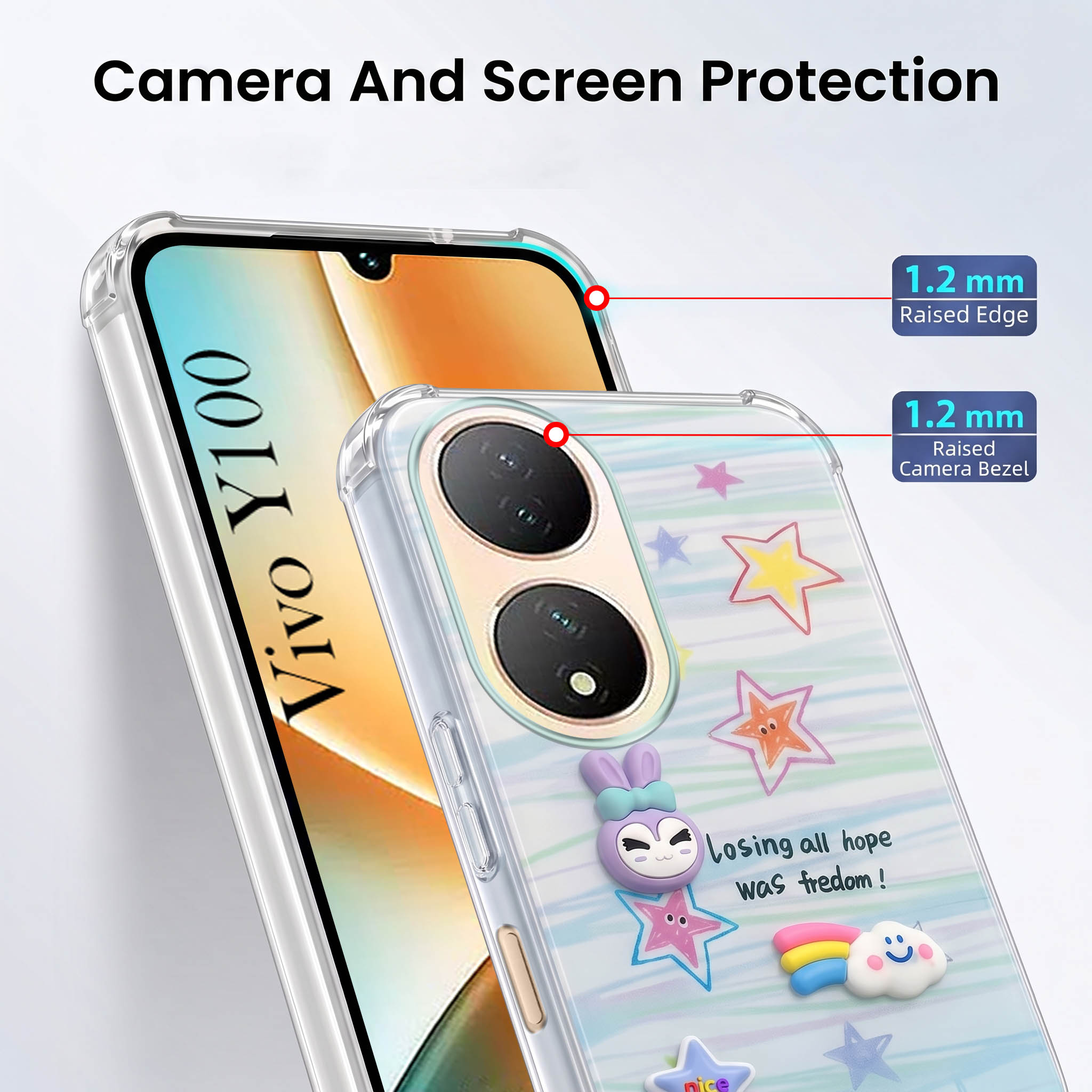 For Vivo Y100 Back Cover Case (3D Cute Cartoons | Hard Back Side Soft | Matte Premium Finish | HD Printing)