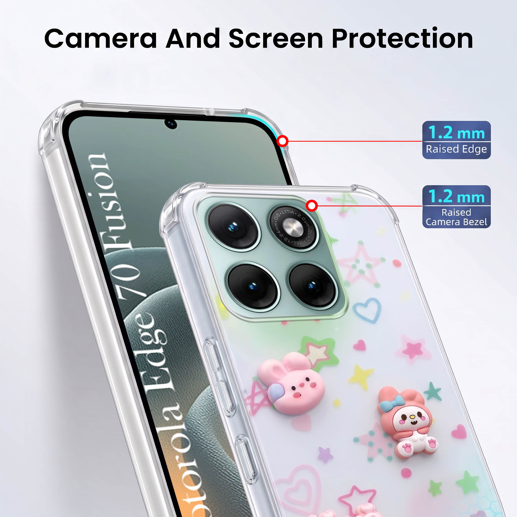 For Motorola Moto Edge 70 Fusion Back Cover Case (3D Cute Cartoons | Hard Back Side Soft | Matte Premium Finish | HD Printing)