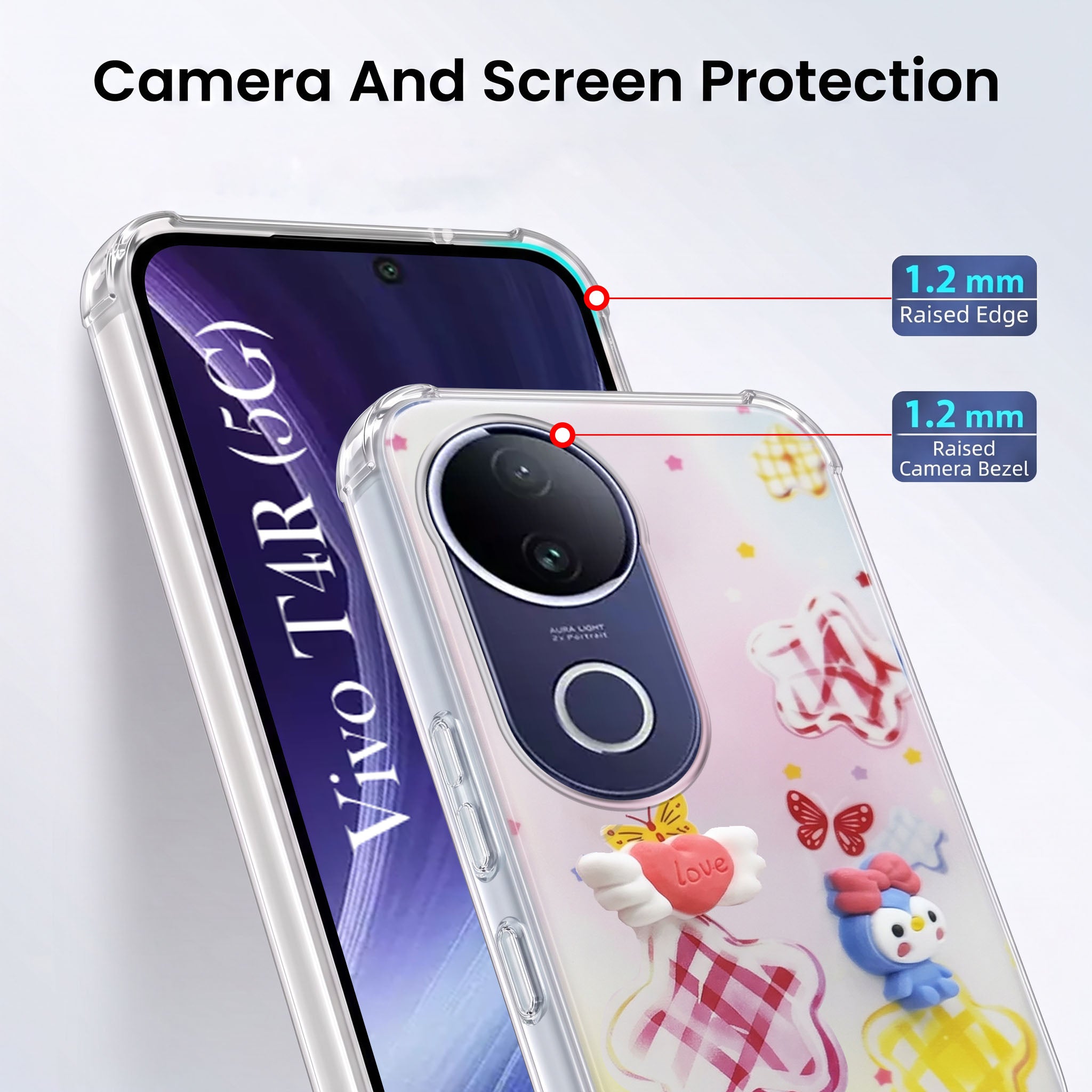 For Vivo T4R Back Cover Case (3D Cute Cartoons | Hard Back Side Soft | Matte Premium Finish | HD Printing)