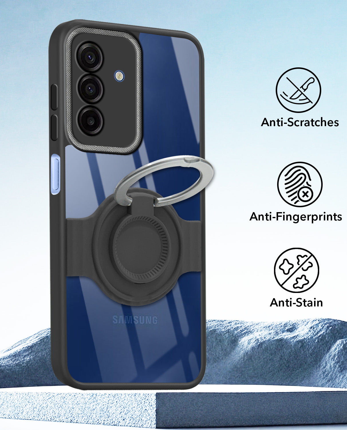 For Samsung Galaxy A17 | Samsung F17 | Samsung M17 5G Back Cover Case with stand (Built-in Ring Holder Kickstand | Lifetime Anti Yellow | Camera Protection)
