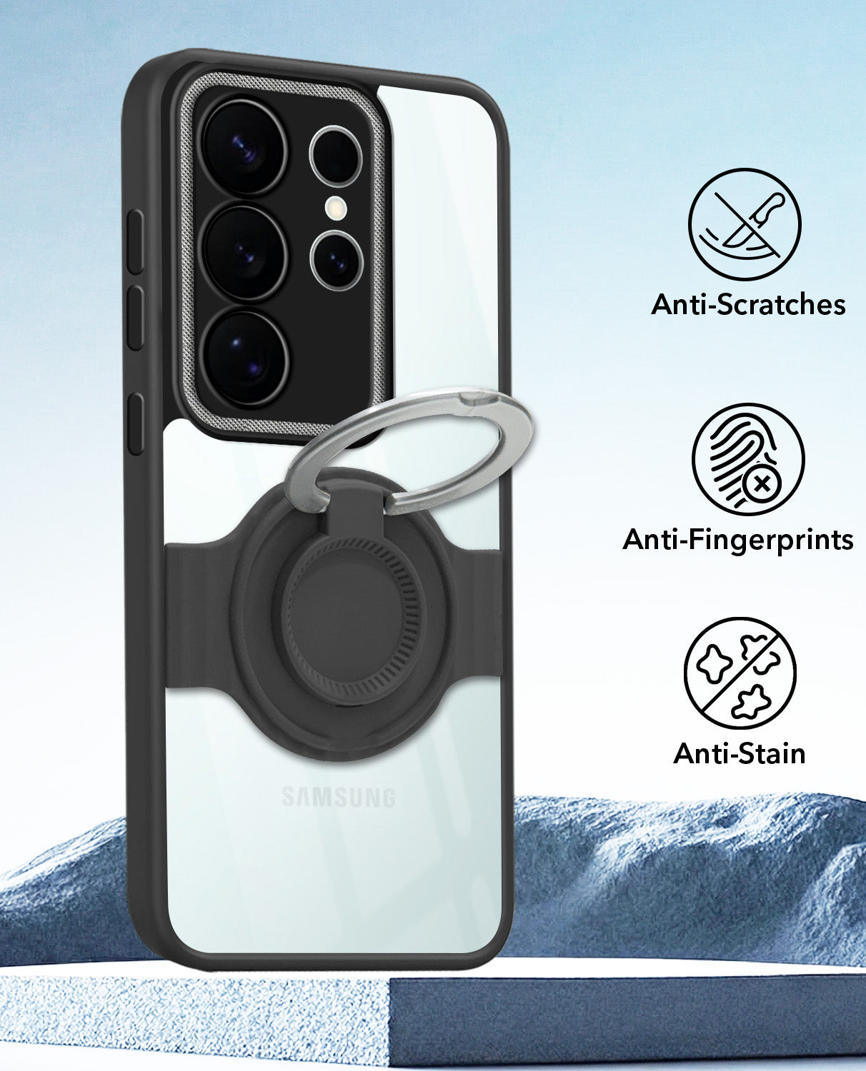 For Samsung Galaxy S26 Ultra Back Cover Case with stand (Built-in Ring Holder Kickstand | Lifetime Anti Yellow | Camera Protection)