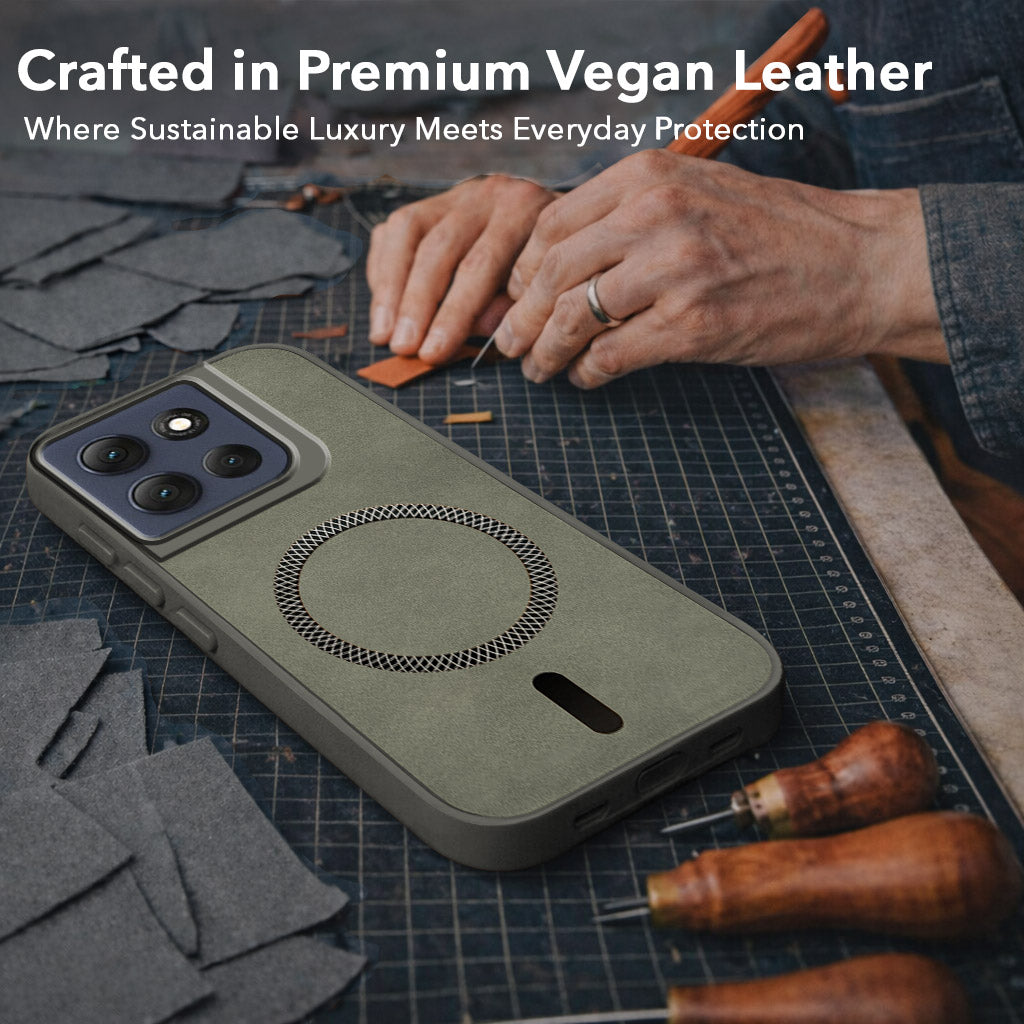 For Motorola Moto G86 Power Back Cover Case Leather Finish (MagSafe Compatible Wireless Charging | Soft Touch | Camera Bump Protection)