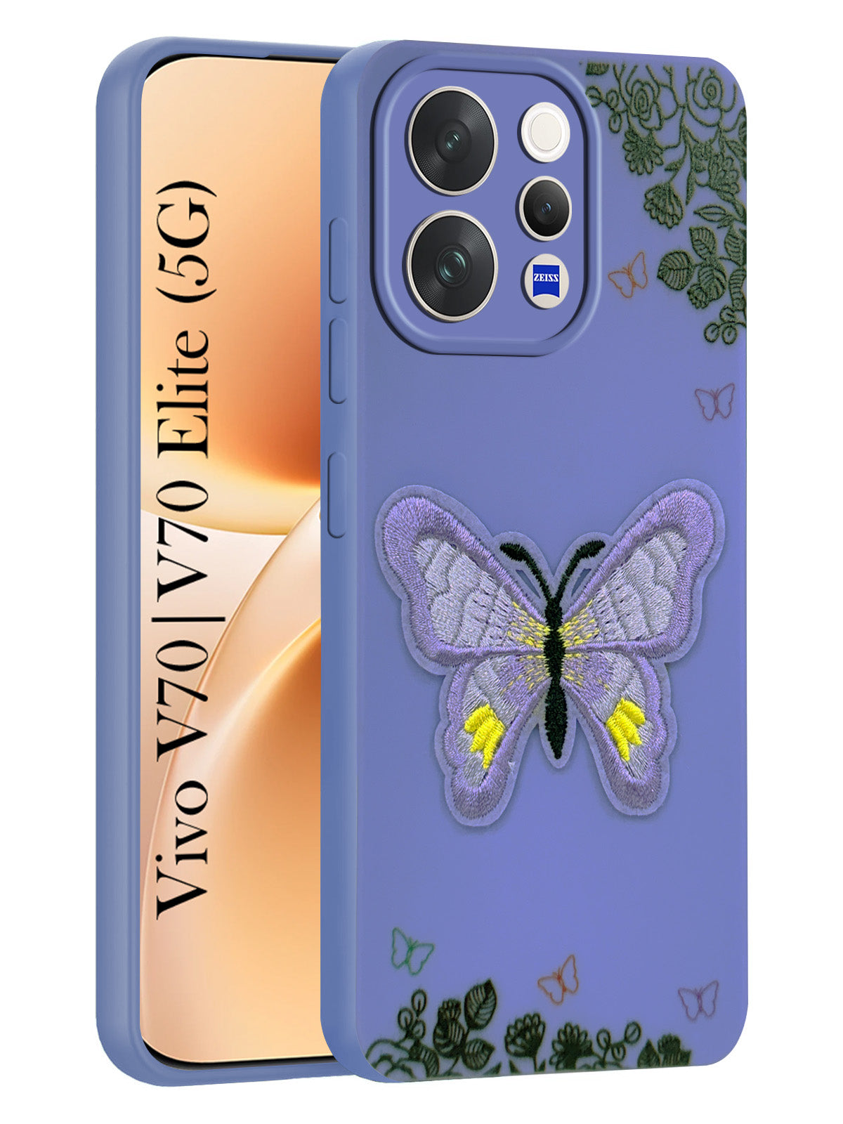 For Vivo V70 | Vivo V70 Elite 5G Back Cover Case (Soft Butterfly Embroidery | Women Teen Girls | Camera Protection| Matte Silicone)