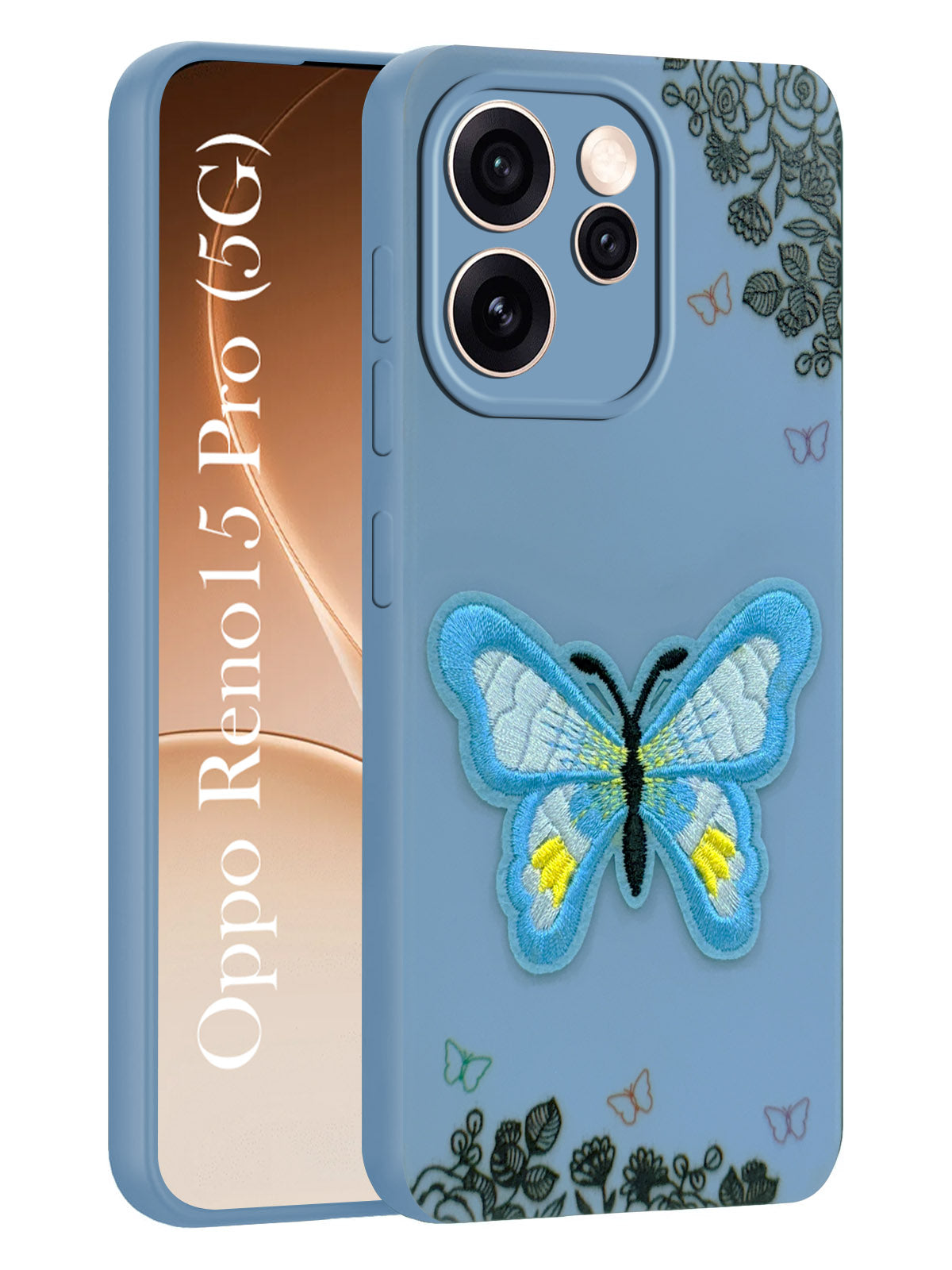 For Oppo Reno15 Pro 5G | Oppo Reno 15 Pro 5G Back Cover Case (Soft Butterfly Embroidery | Women Teen Girls | Camera Protection| Matte Silicone)