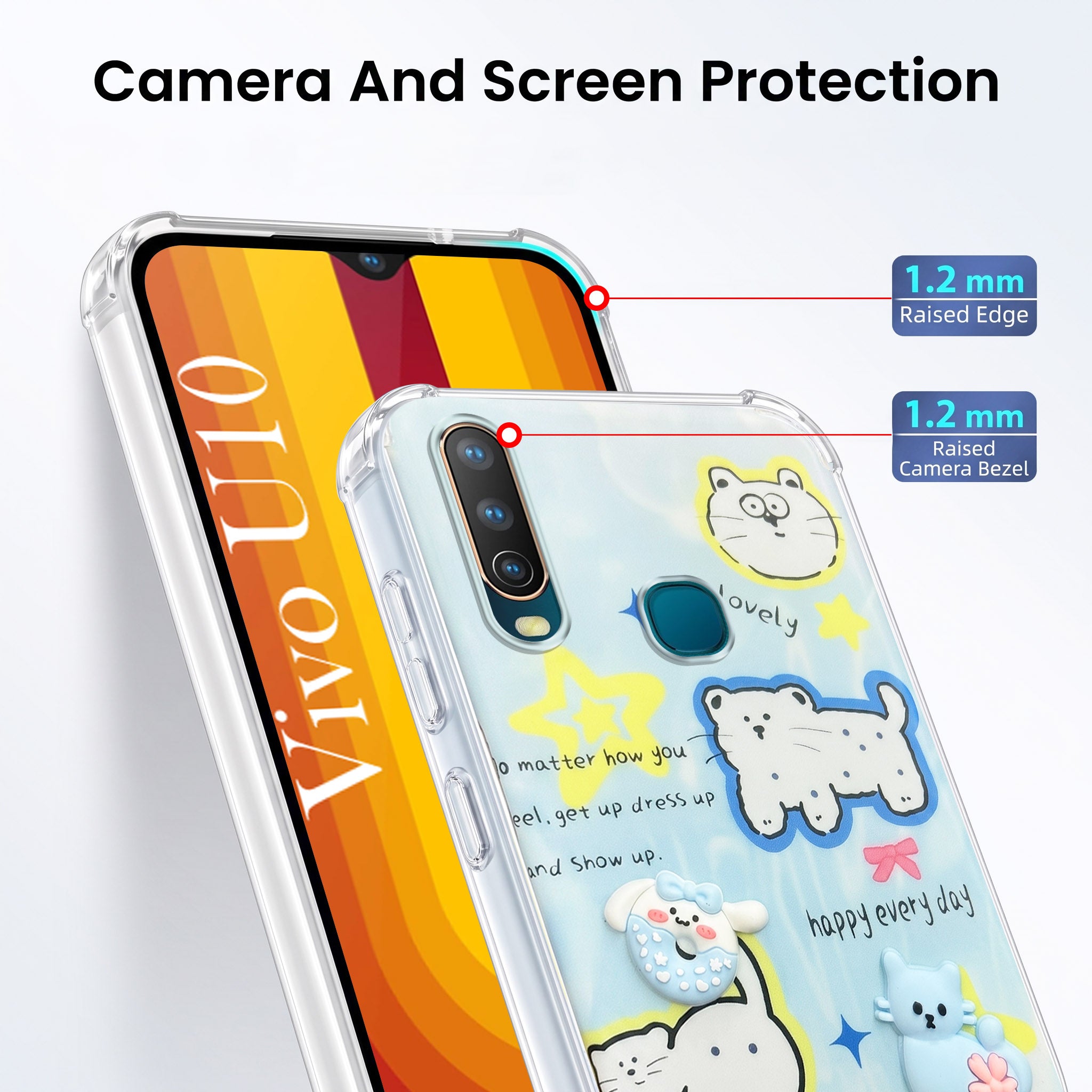 For Vivo U10 Back Cover Case (3D Cute Cartoons | Hard Back Side Soft | Matte Premium Finish | HD Printing)