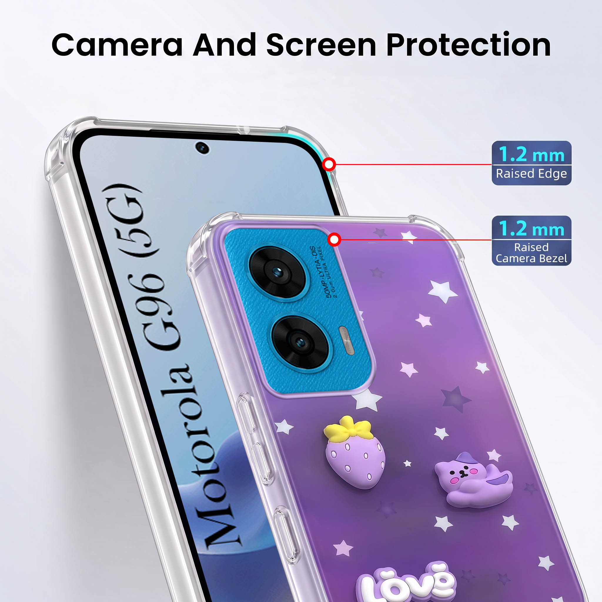 For Motorola Moto G96 Back Cover Case (3D Cute Cartoons | Hard Back Side Soft | Matte Premium Finish | HD Printing)