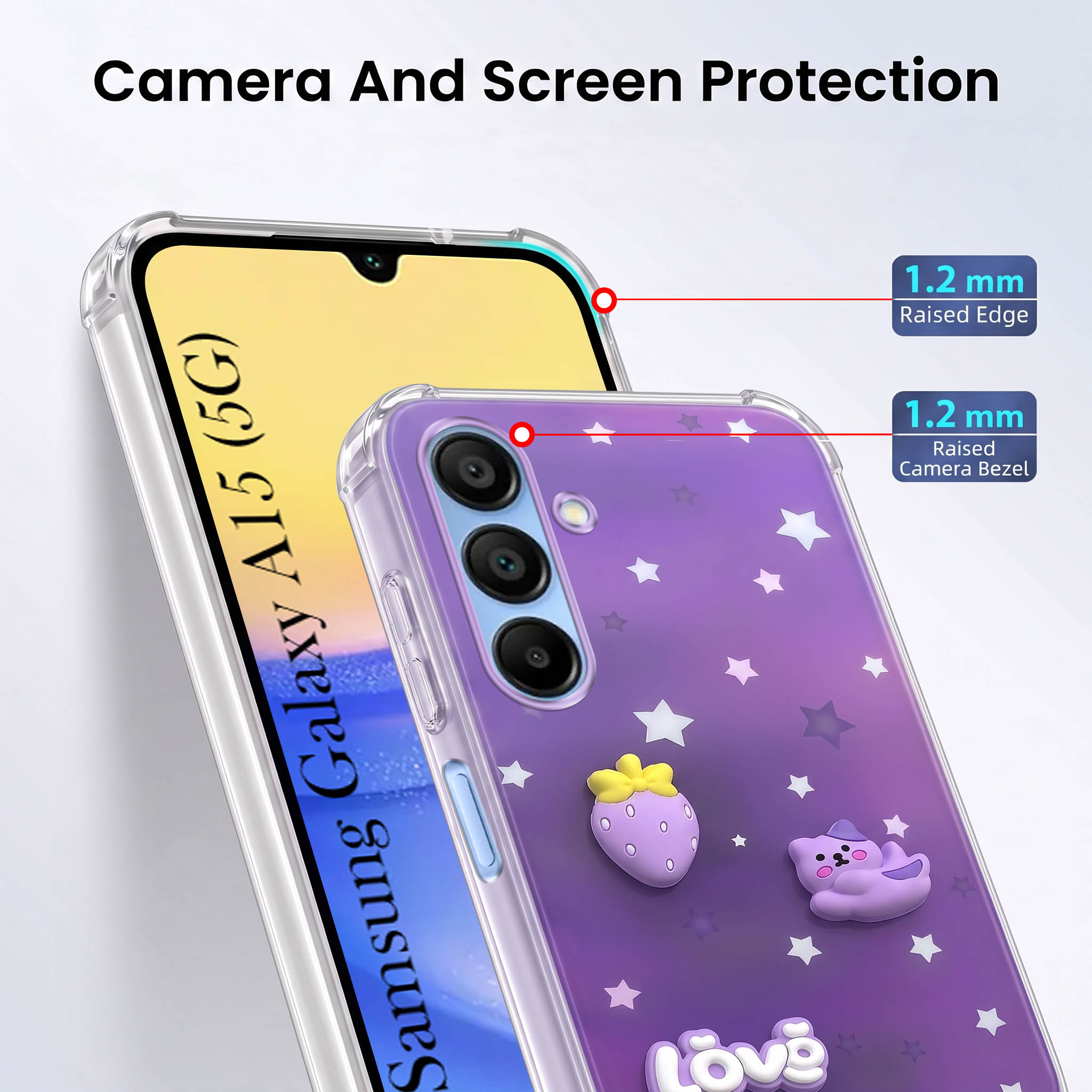 For Samsung Galaxy A15 5G Back Cover Case (3D Cute Cartoons | Hard Back Side Soft | Matte Premium Finish | HD Printing)