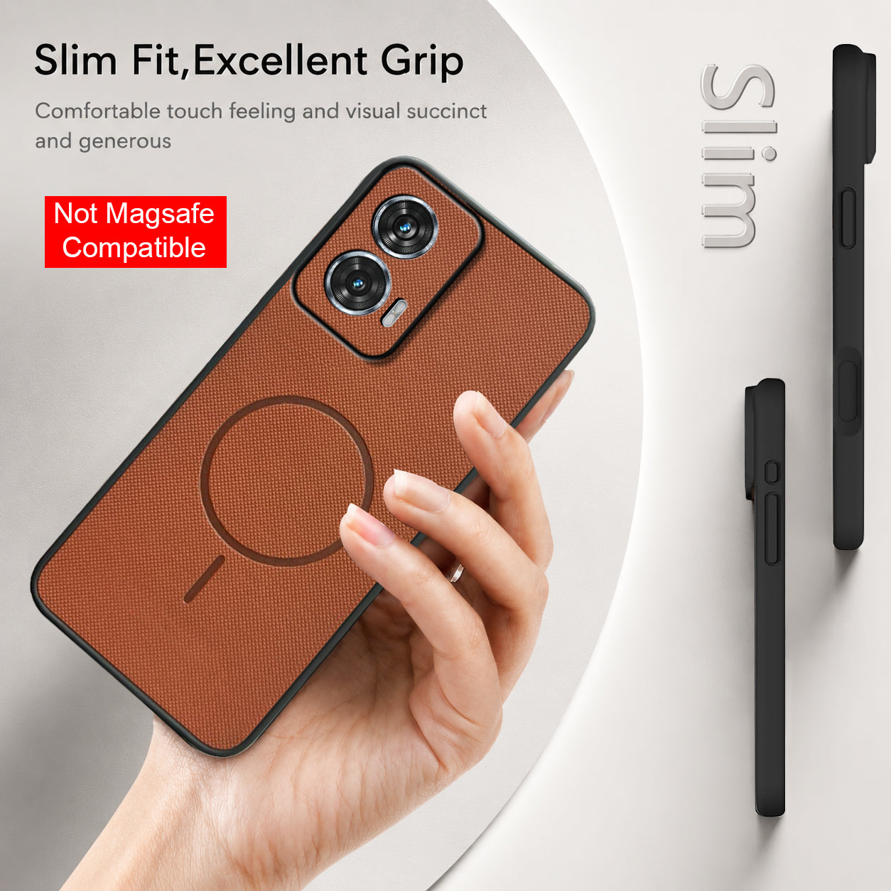 For Motorola Moto Edge 50 Fusion Back Cover Case PU Leather (Texture Grip Design | Professional Minimalist | Camera Protection | Soft and Flexible)