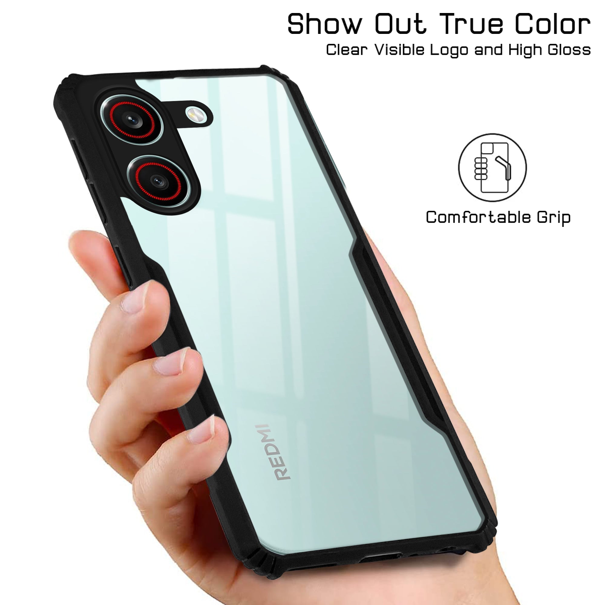 For Redmi Turbo 5 Back Cover Case Hybrid (Shockproof with Polycarbonate Clear Panel | Professional Black)