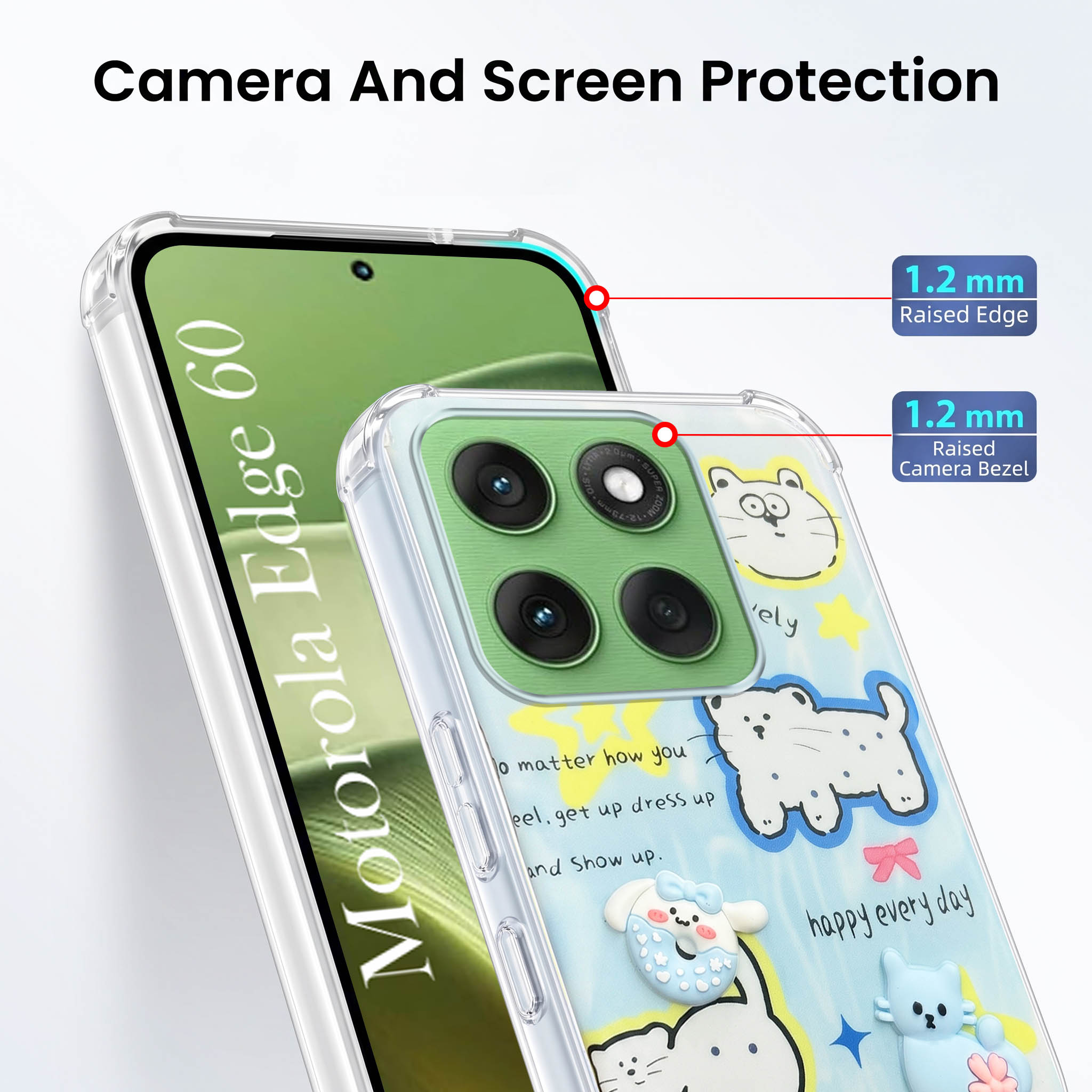 For Motorola Moto Edge 60 Back Cover Case (3D Cute Cartoons | Hard Back Side Soft | Matte Premium Finish | HD Printing)