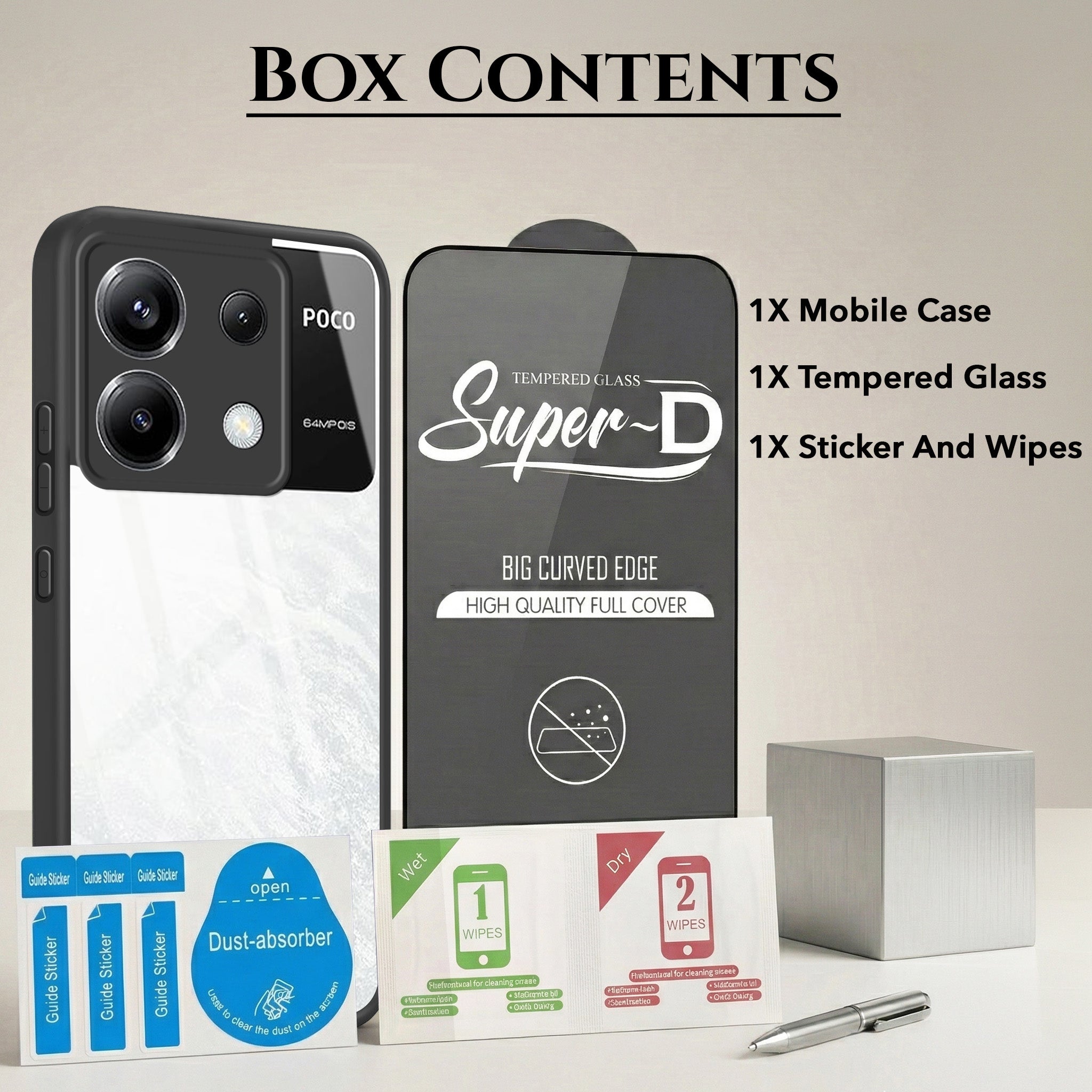 For Poco X6 5G Combo with Back Cover and 9H Tempered Glass (Lifetime Anti-Yellow | Crystal Clear Shockproof | Oleophobic Coating Screen Glass)