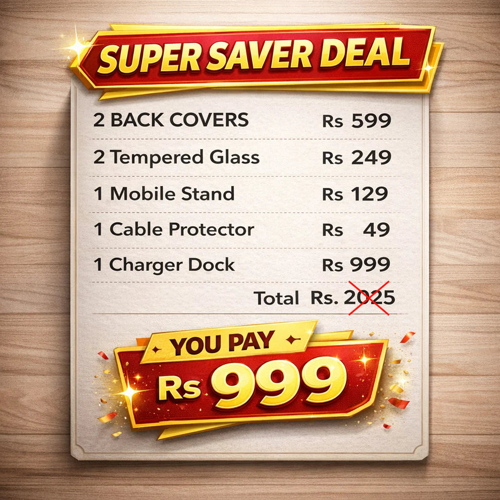 Coconut Complete Mobile Care Kit (Get Any 2 Cases+2 Tempered Glass+25W Charger Adapter+Metallic Mobile Stand+Cable Protector)