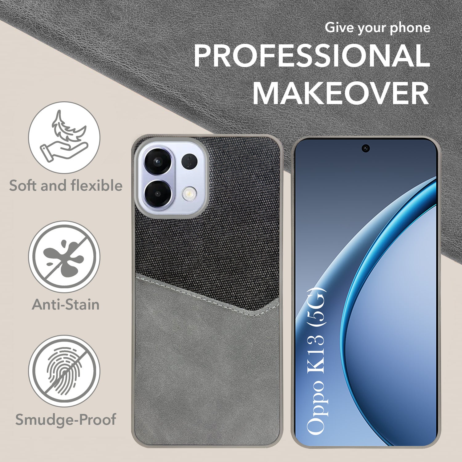 For Oppo K13 Back Cover Case (Dual PU Leather Stitch | Professional Minimalist | Soft and Flexible)
