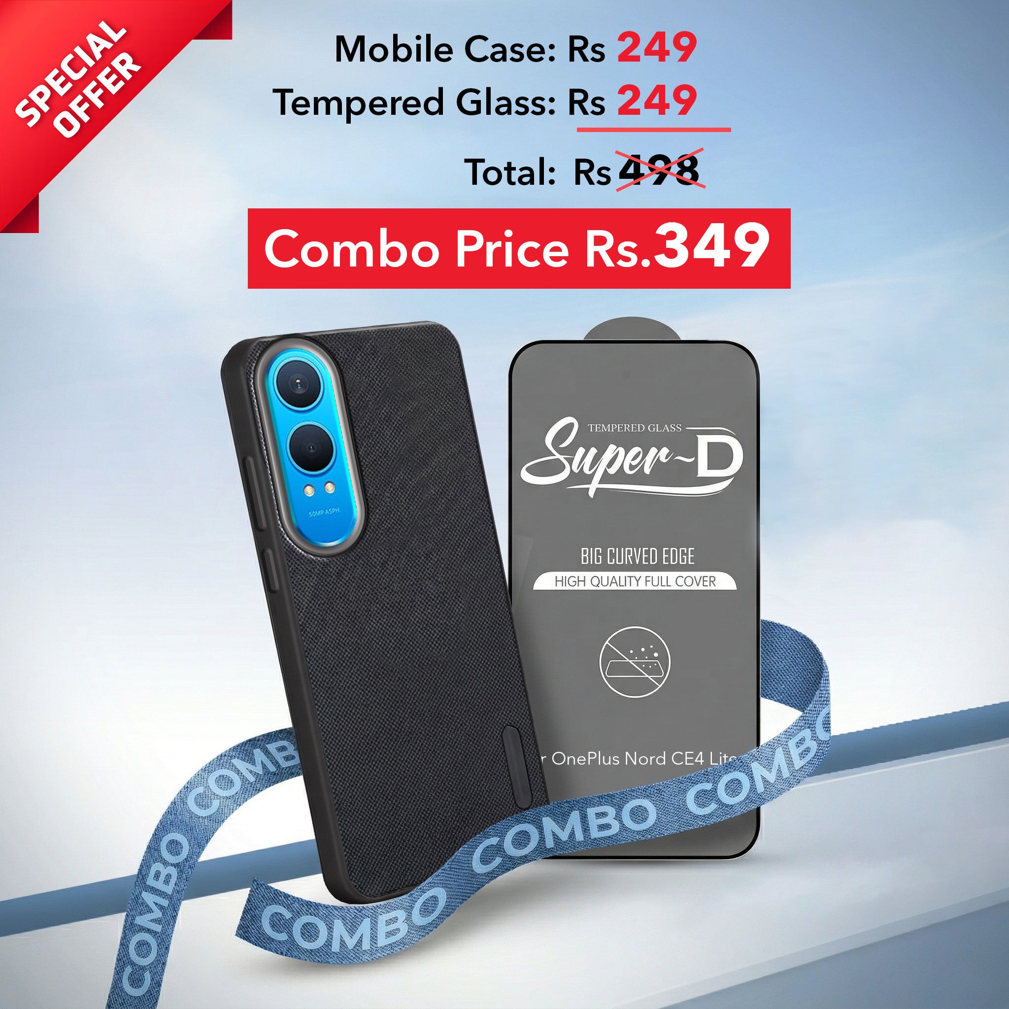 For OnePlus Nord CE 4 Lite Combo (Textured Grip Design | Micro-Fiber Cloth Inside | Oleophobic Coating Screen Glass)