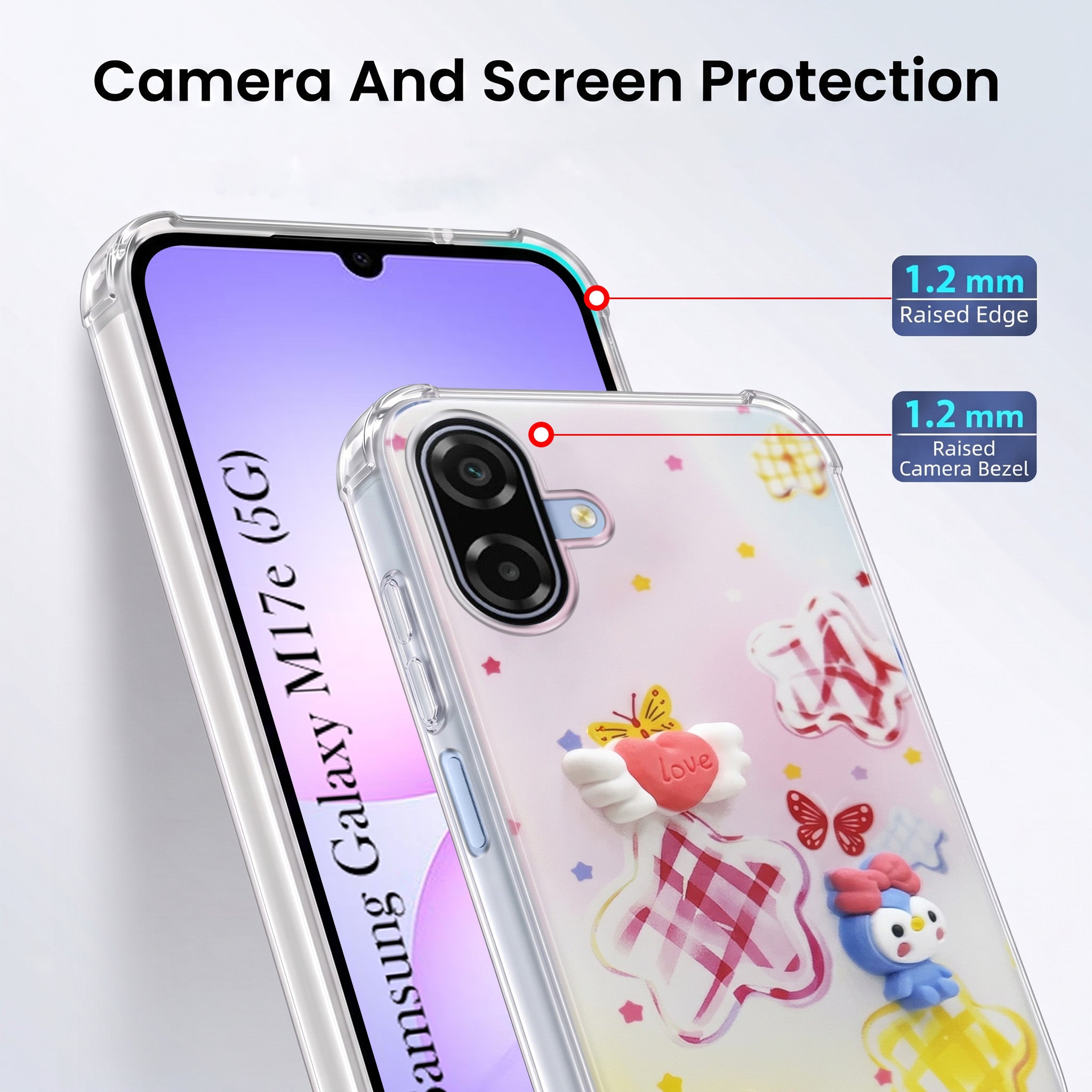 For Samsung Galaxy M17e Back Cover Case (3D Cute Cartoons | Hard Back Side Soft | Matte Premium Finish | HD Printing)