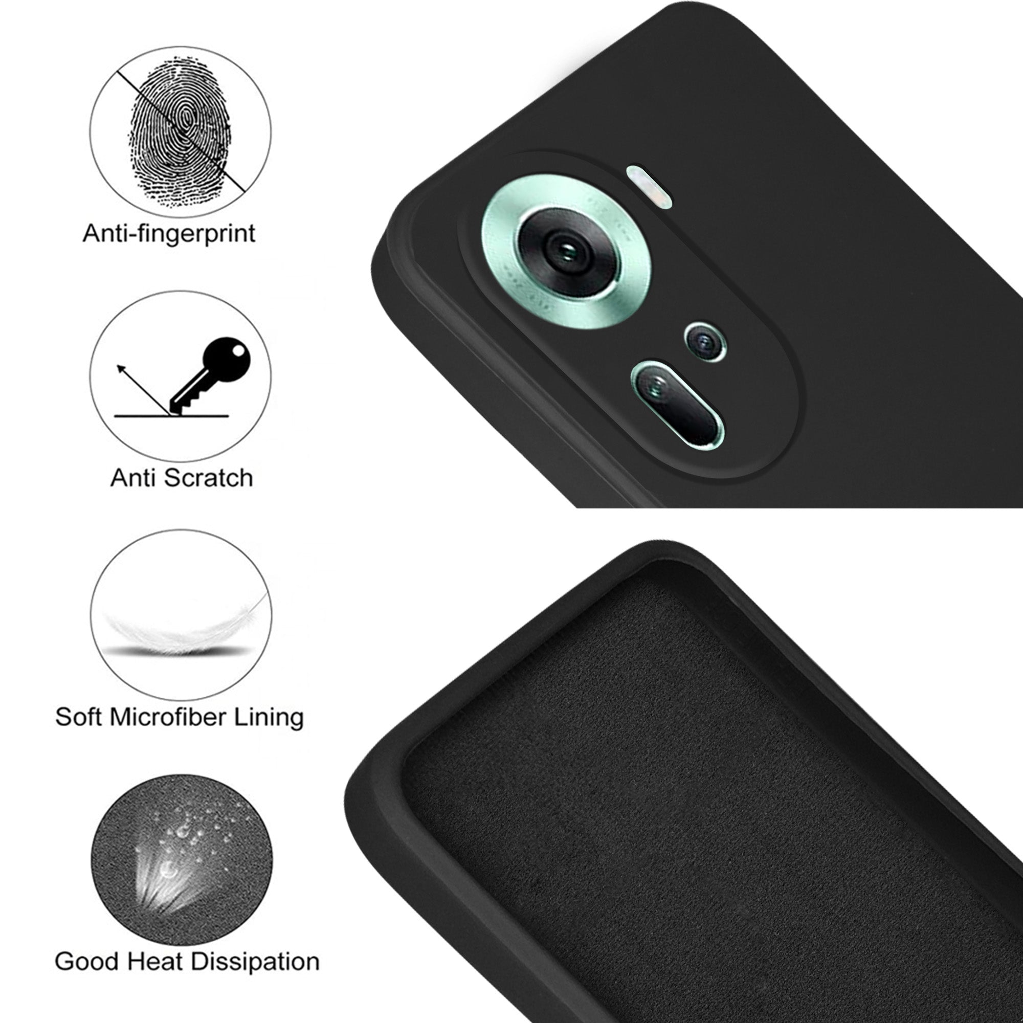 For Oppo Reno11 5G Back Cover Case (Matte Finish Silicone with Inside Fiber cloth)