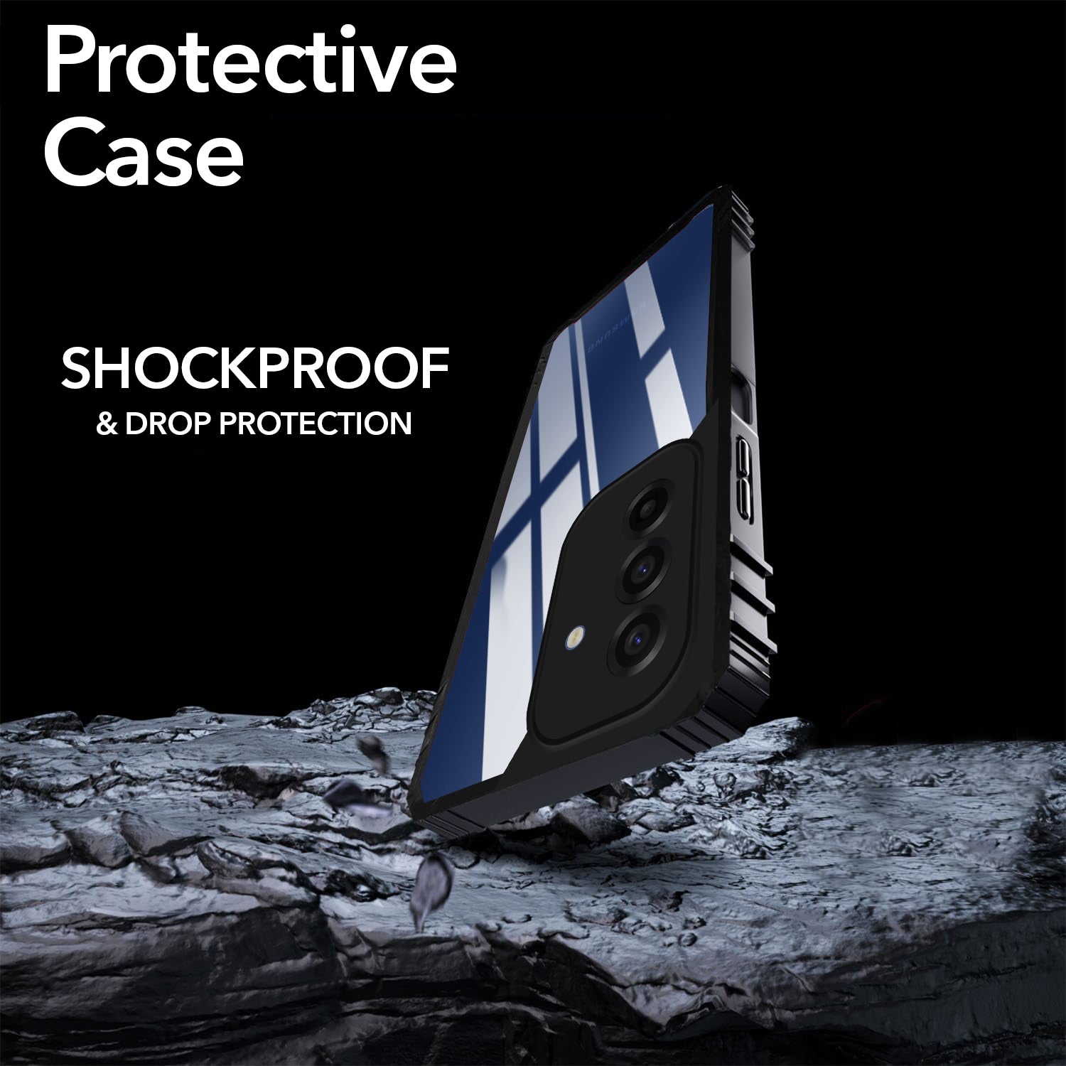 For Samsung Galaxy A17 | Samsung F17 | Samsung M17 5G Back Cover Case Crystal (Ultimate Shockproof Bumpers | Anti Yellow | Rugged Armor | Hybrid PC | Black)