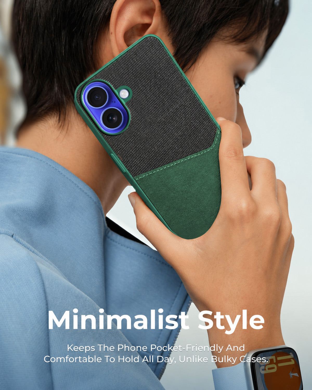 For Apple iPhone 16 Back Cover Case (Dual PU Leather Stitch | Professional Minimalist | Soft and Flexible)
