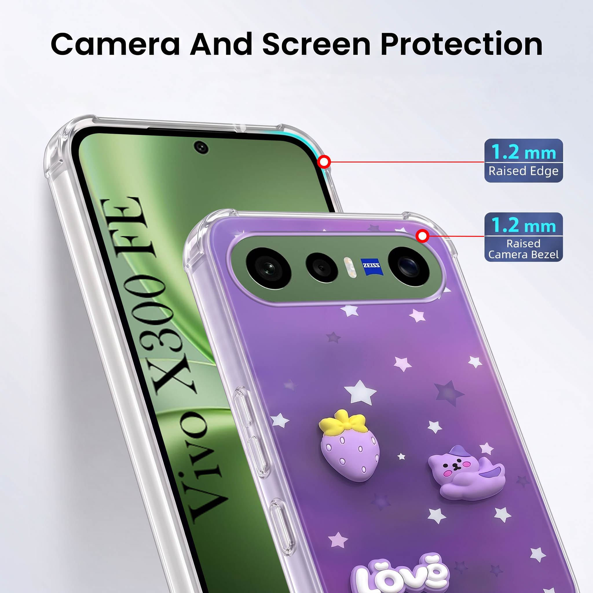 For Vivo X300 FE Back Cover Case (3D Cute Cartoons | Hard Back Side Soft | Matte Premium Finish | HD Printing)