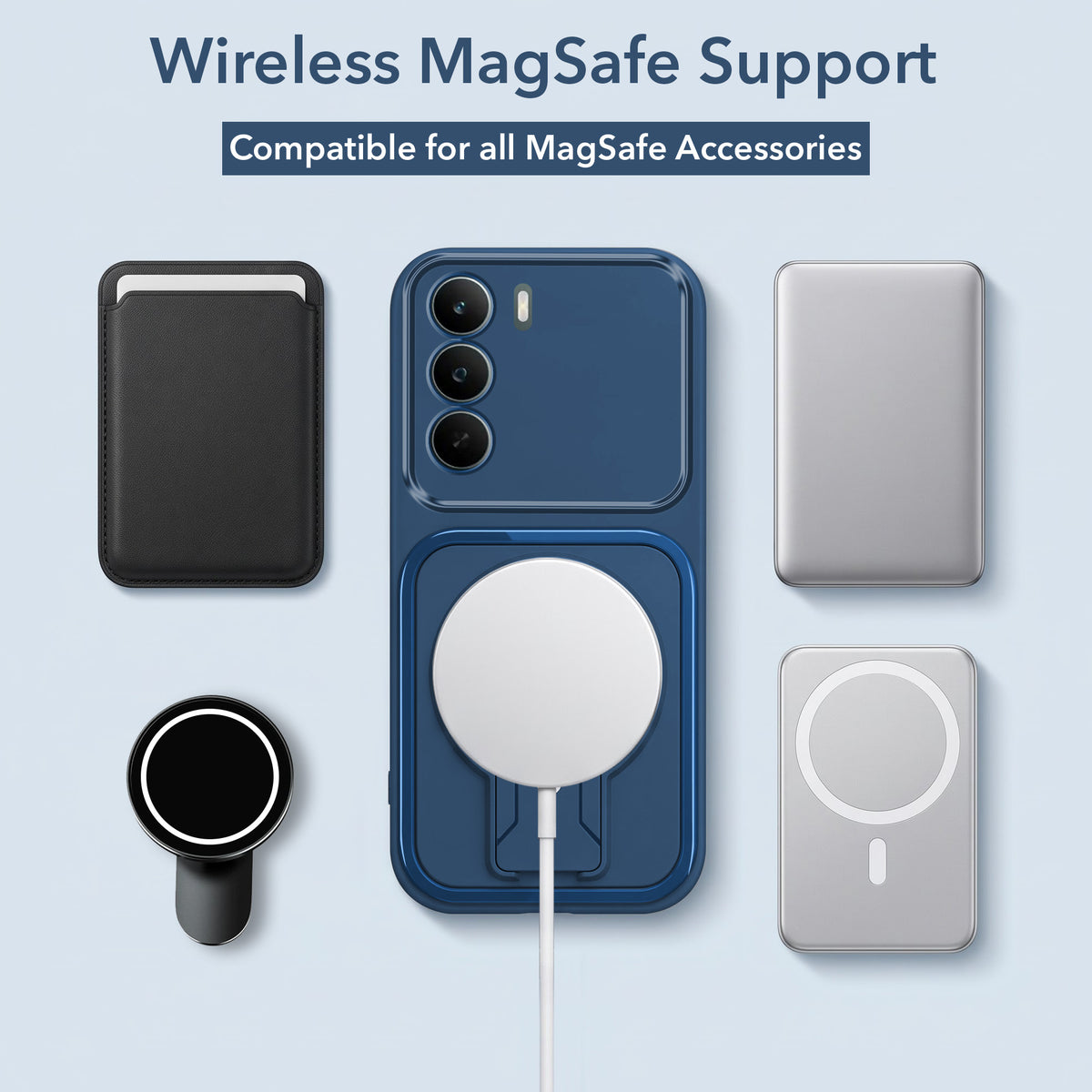 For Realme P3 Lite Back Case Cover Metallic (Hybrid Armor Kickstand | MagSafe Compatible | Camera Protection Shockproof)