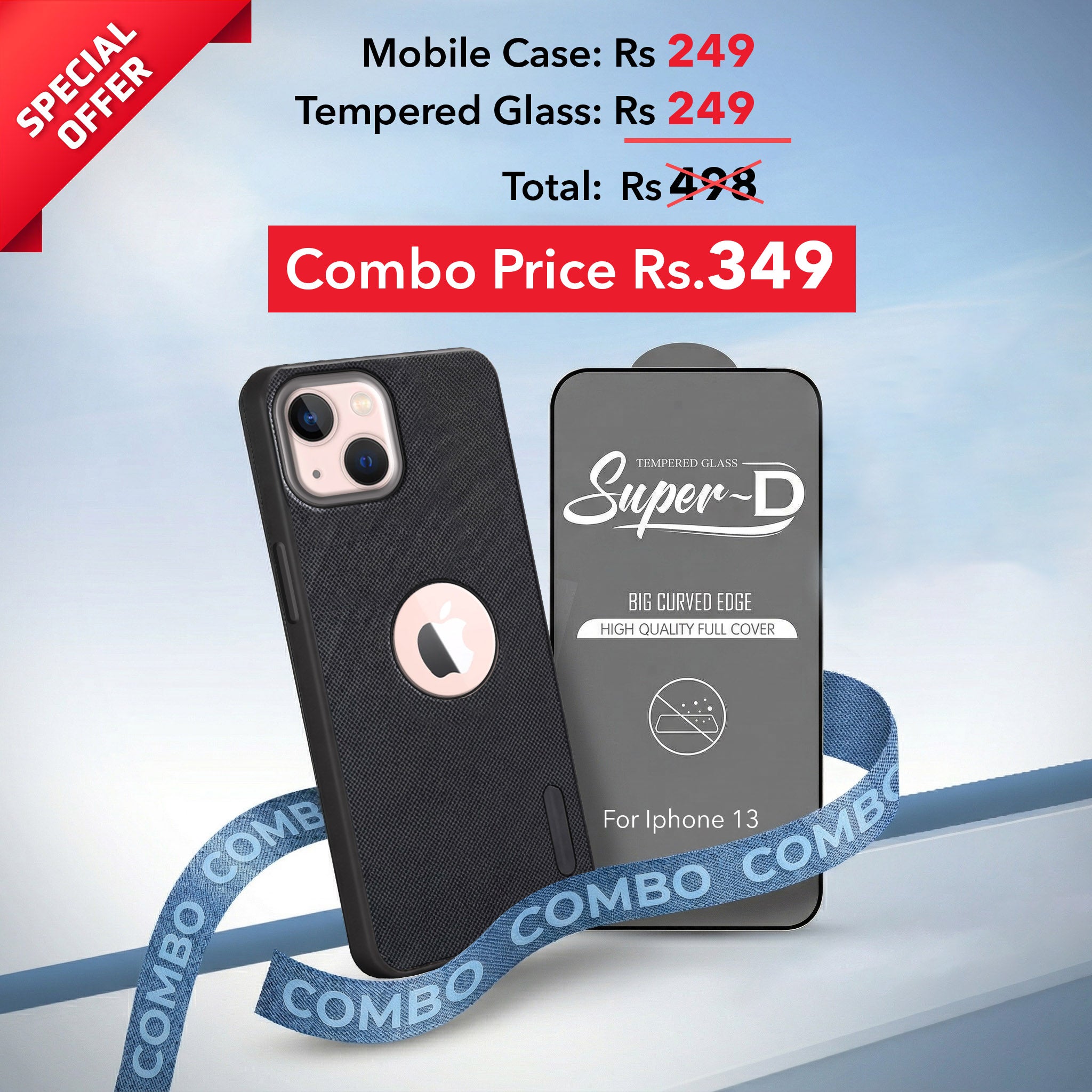 For Apple iPhone 13 Combo with Back Cover and 9H Tempered Glass (Textured Grip Design | Micro-Fiber Cloth Inside | Oleophobic Coating Screen Glass)