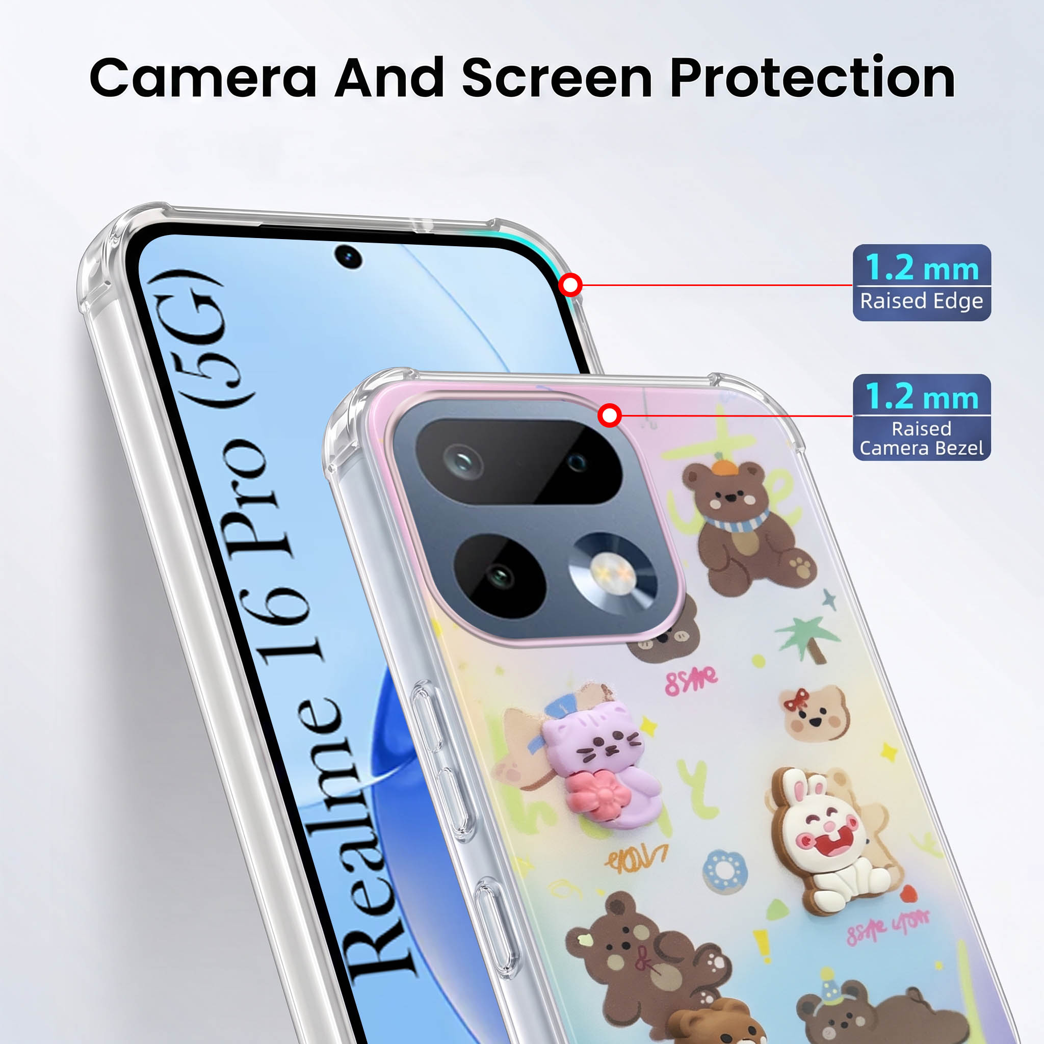 For Realme 16 Pro Back Cover Case (3D Cute Cartoons | Hard Back Side Soft | Matte Premium Finish | HD Printing)