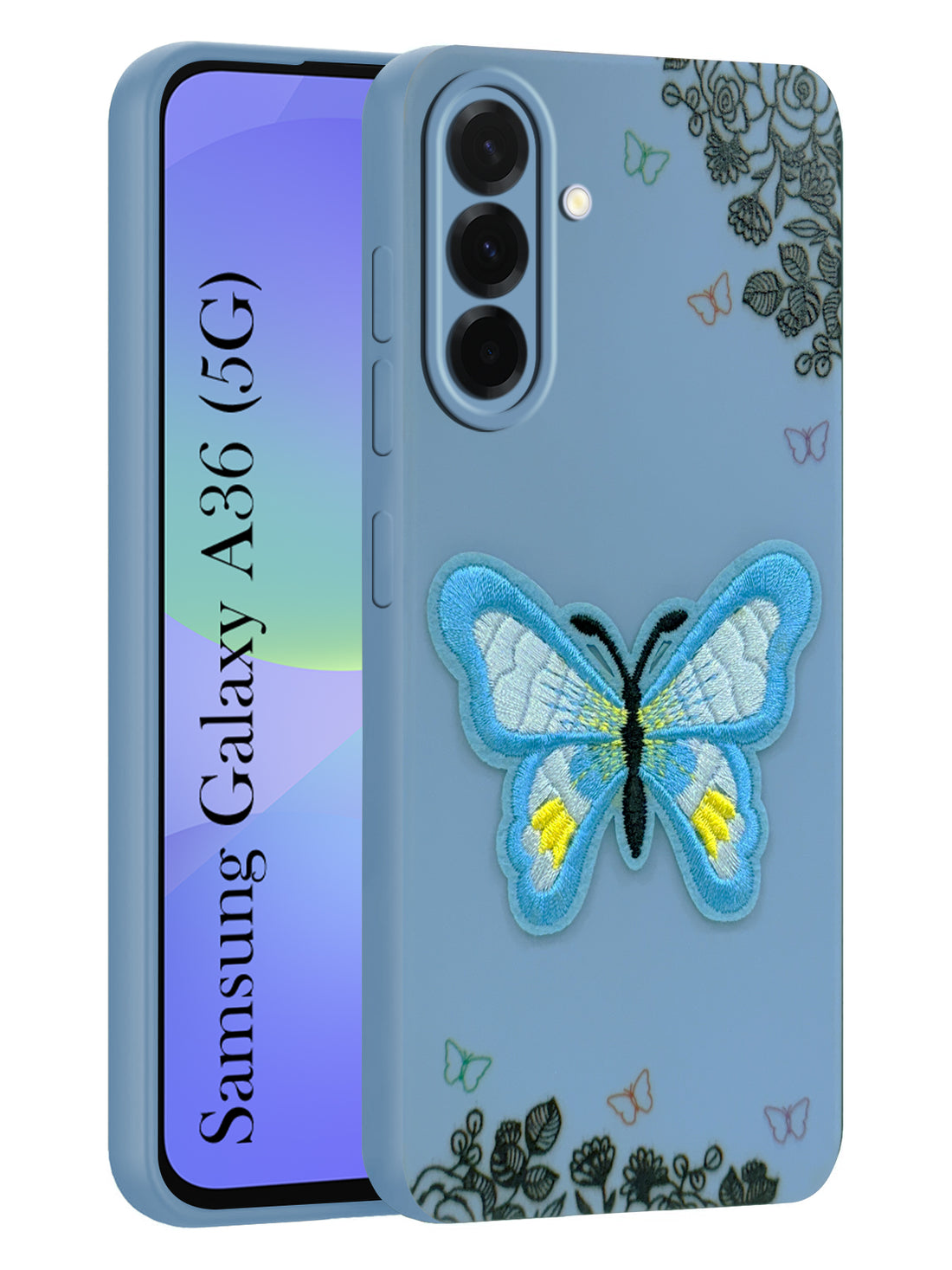 For Samsung Galaxy A36 5G Back Cover Case (Soft Butterfly Embroidery | Women Teen Girls | Camera Protection| Matte Silicone)