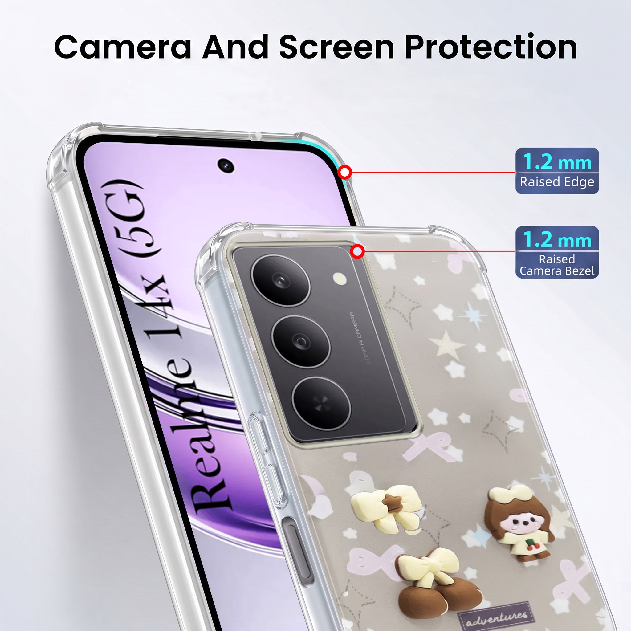 For Realme 14X Back Cover Case (3D Cute Cartoons | Hard Back Side Soft | Matte Premium Finish | HD Printing)