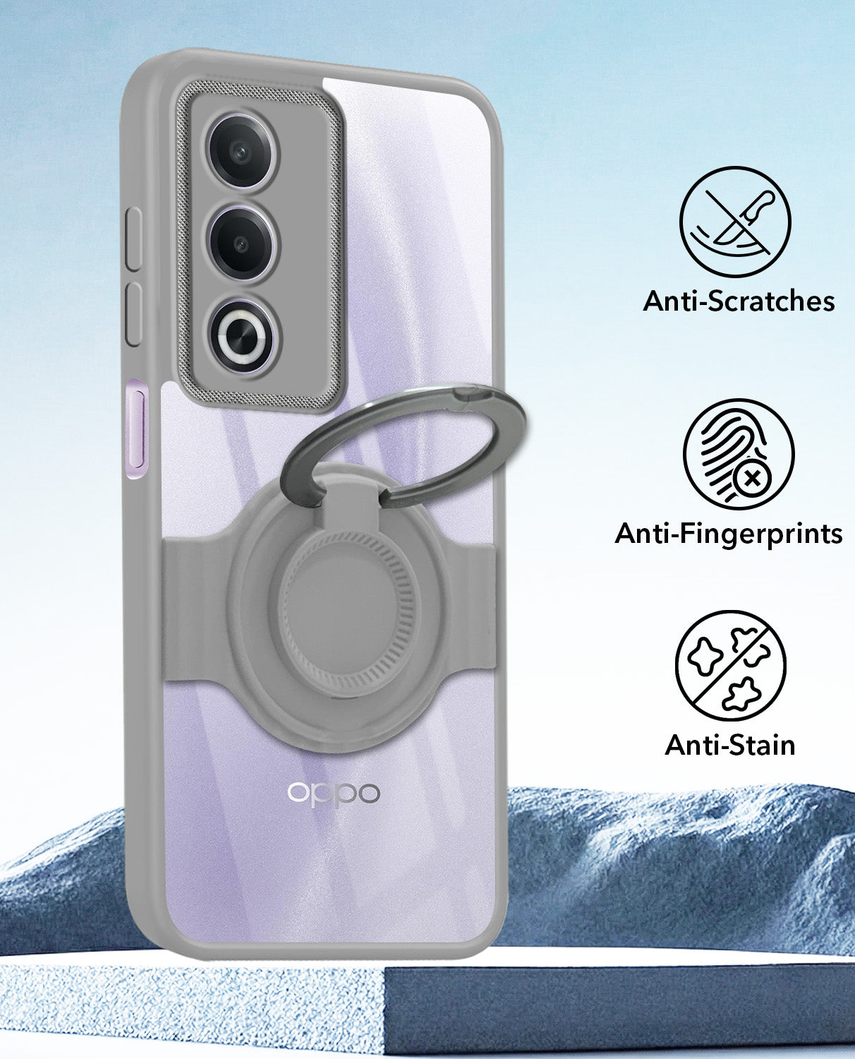 For Oppo A3 Pro 5G Back Cover Case with stand (Built-in Ring Holder Kickstand | Lifetime Anti Yellow | Camera Protection)