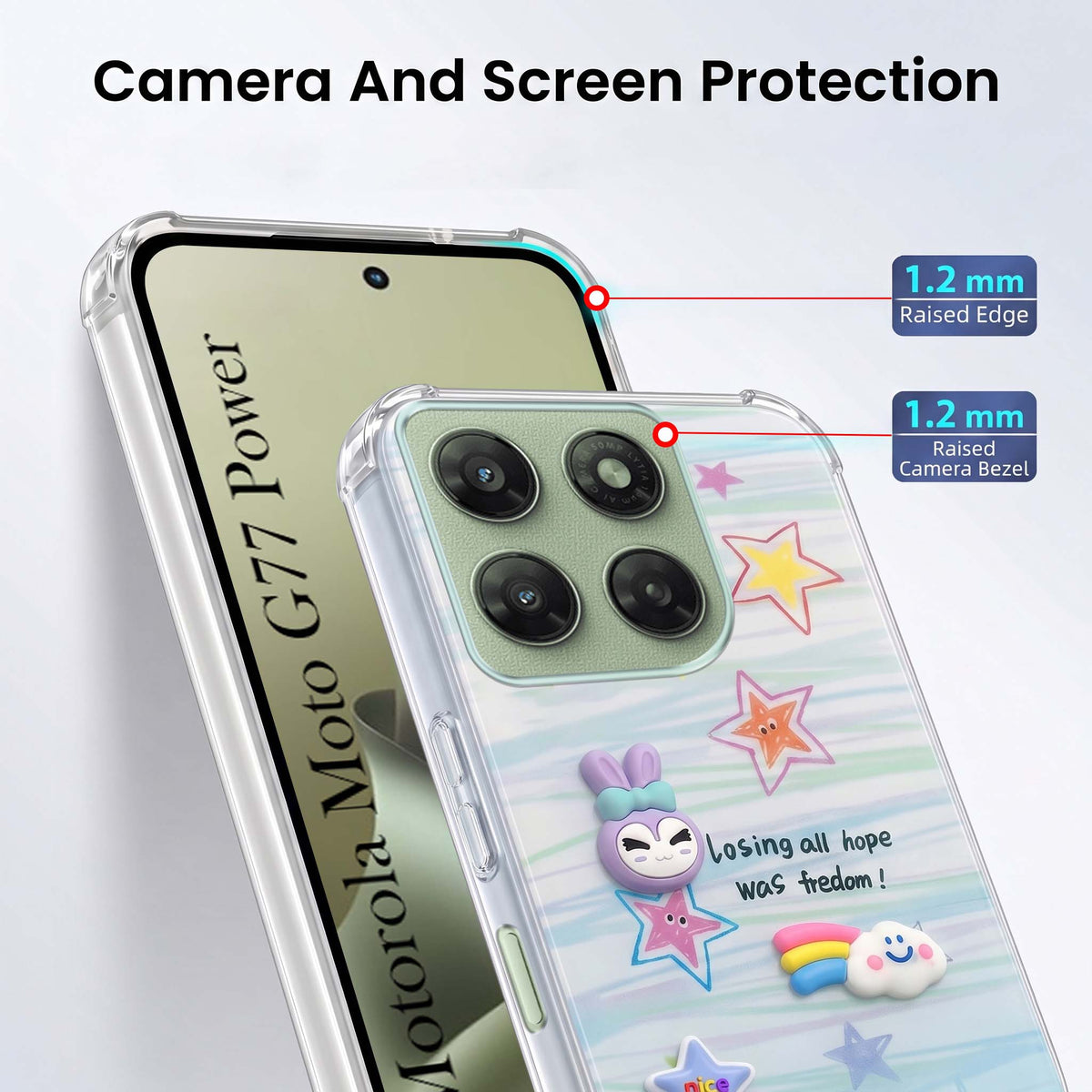 For Motorola Moto G77 Power Back Cover Case (3D Cute Cartoons | Hard Back Side Soft | Matte Premium Finish | HD Printing)