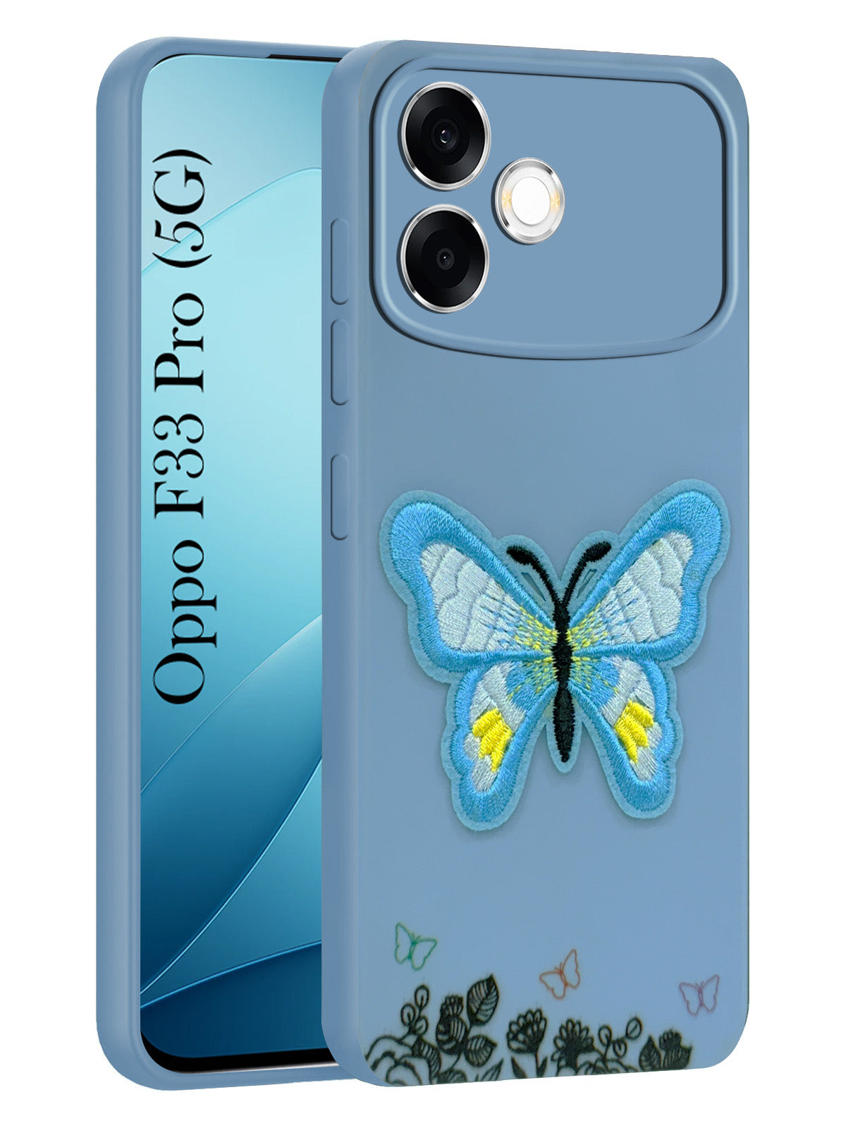 For Oppo F33 Pro 5G Back Cover Case (Soft Butterfly Embroidery | Women Teen Girls | Camera Protection| Matte Silicone)