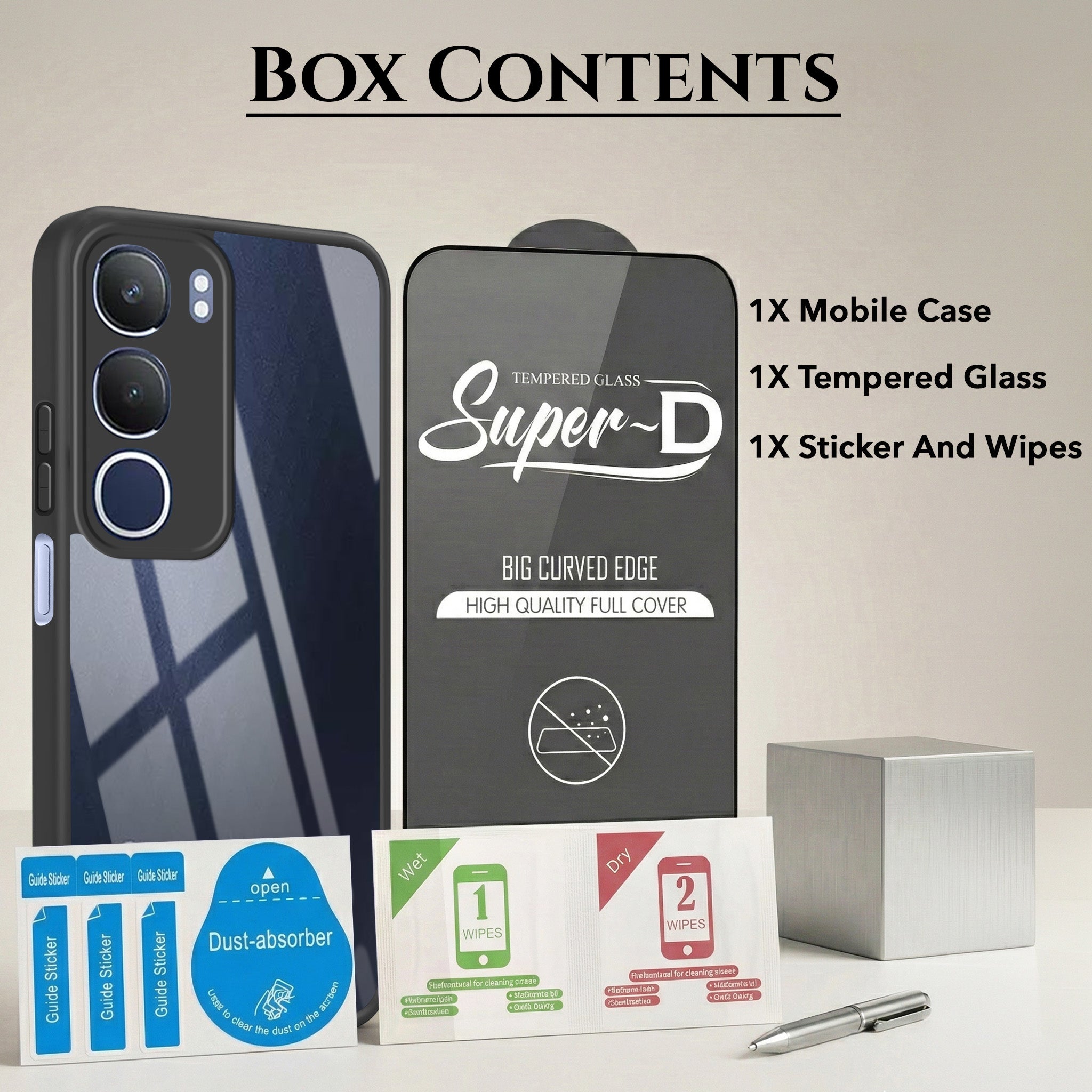 For Vivo Y29 Combo with Back Cover and 9H Tempered Glass (Lifetime Anti-Yellow | Crystal Clear Shockproof | Oleophobic Coating Screen Glass)