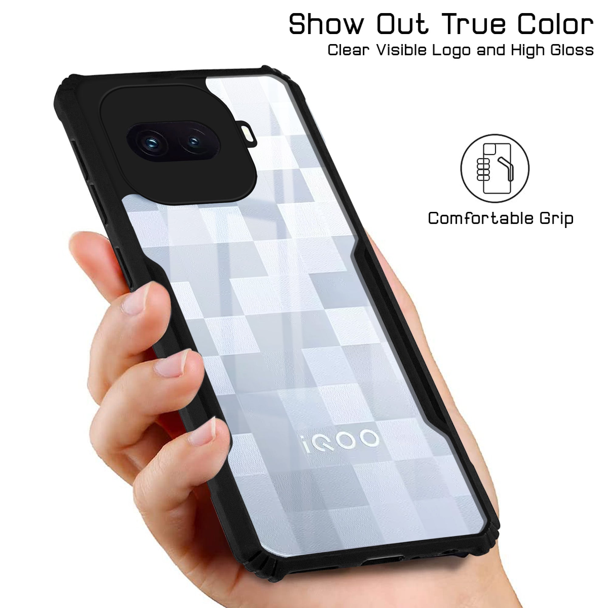For Vivo iQOO 15R 5G Back Cover Case Hybrid (Shockproof with Polycarbonate Clear Panel | Professional Black)