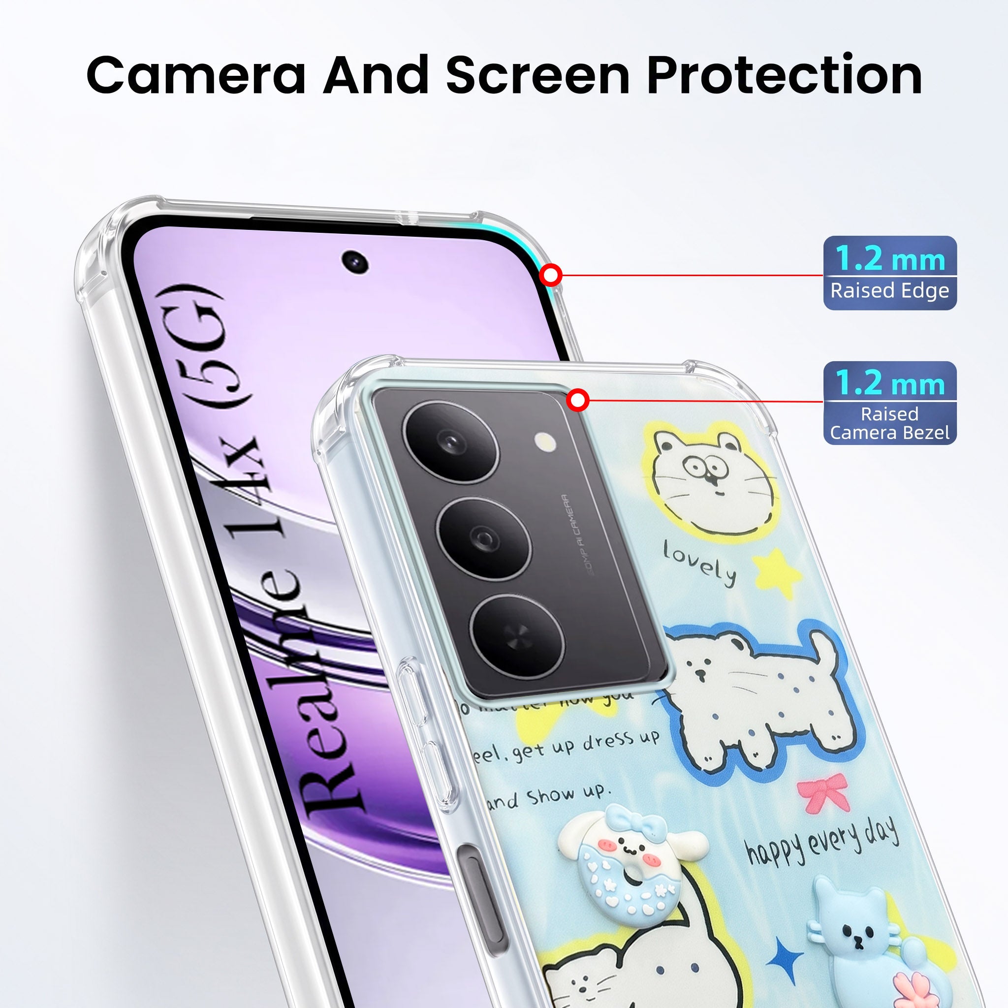 For Realme 14X Back Cover Case (3D Cute Cartoons | Hard Back Side Soft | Matte Premium Finish | HD Printing)