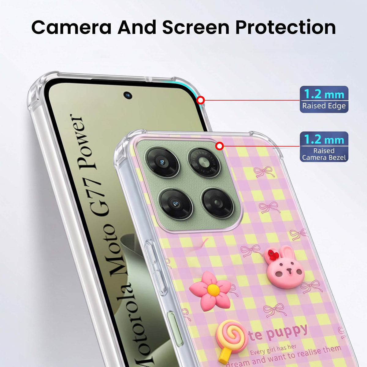For Motorola Moto G77 Power Back Cover Case (3D Cute Cartoons | Hard Back Side Soft | Matte Premium Finish | HD Printing)