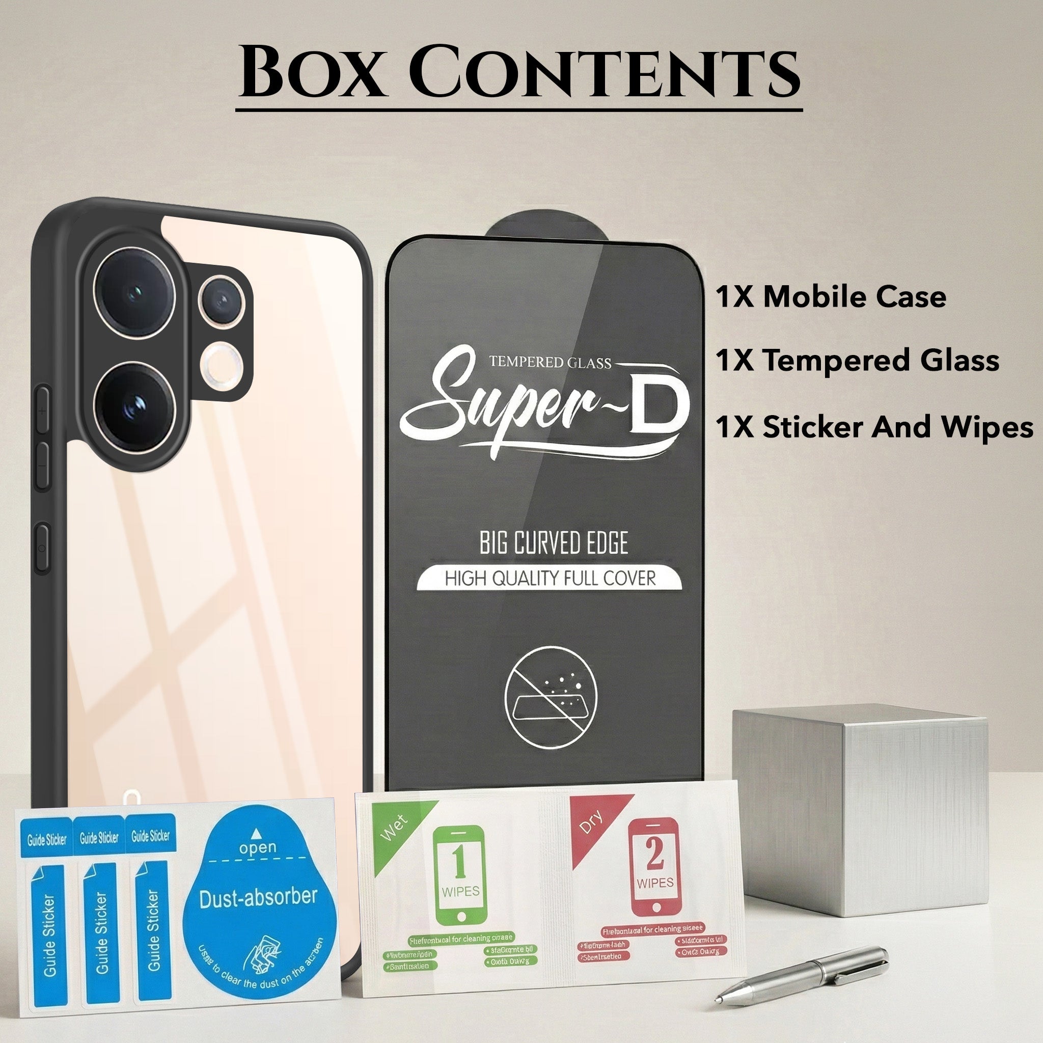 For Vivo V60 | Vivo T4 Pro Combo with Back Cover and 9H Tempered Glass (Lifetime Anti-Yellow | Crystal Clear Shockproof | Oleophobic Coating Screen Glass)