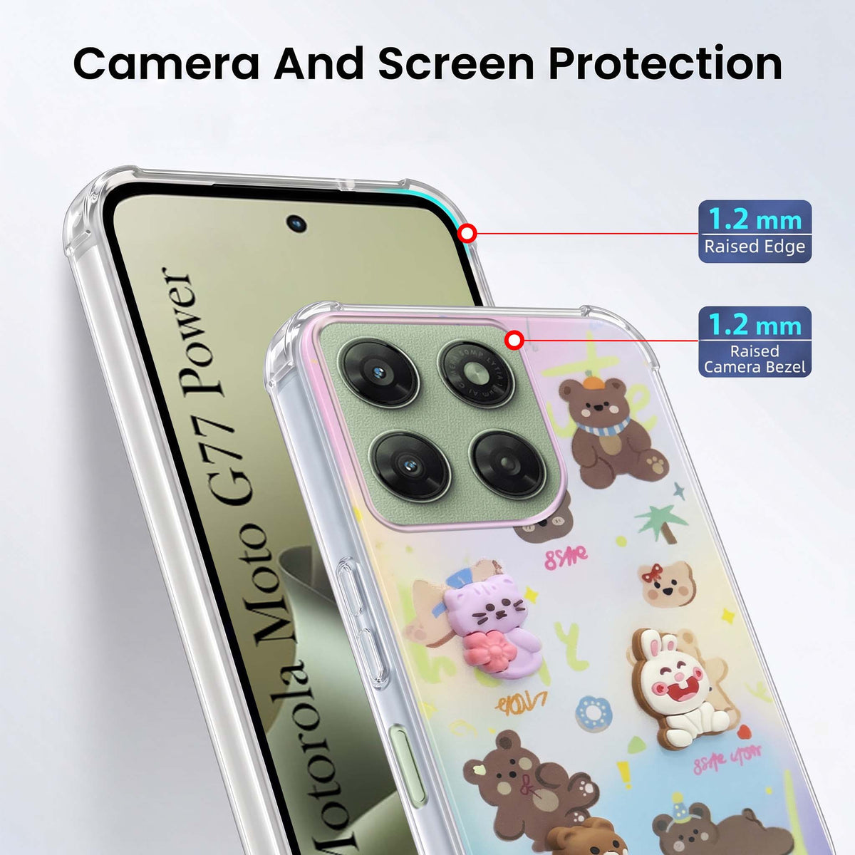 For Motorola Moto G77 Power Back Cover Case (3D Cute Cartoons | Hard Back Side Soft | Matte Premium Finish | HD Printing)