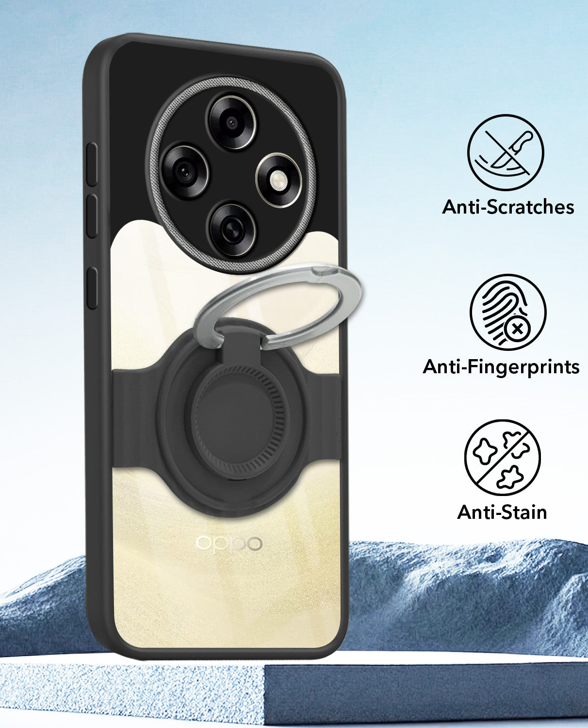 For Oppo F31 Pro Back Cover Case with stand (Built-in Ring Holder Kickstand | Lifetime Anti Yellow | Camera Protection)