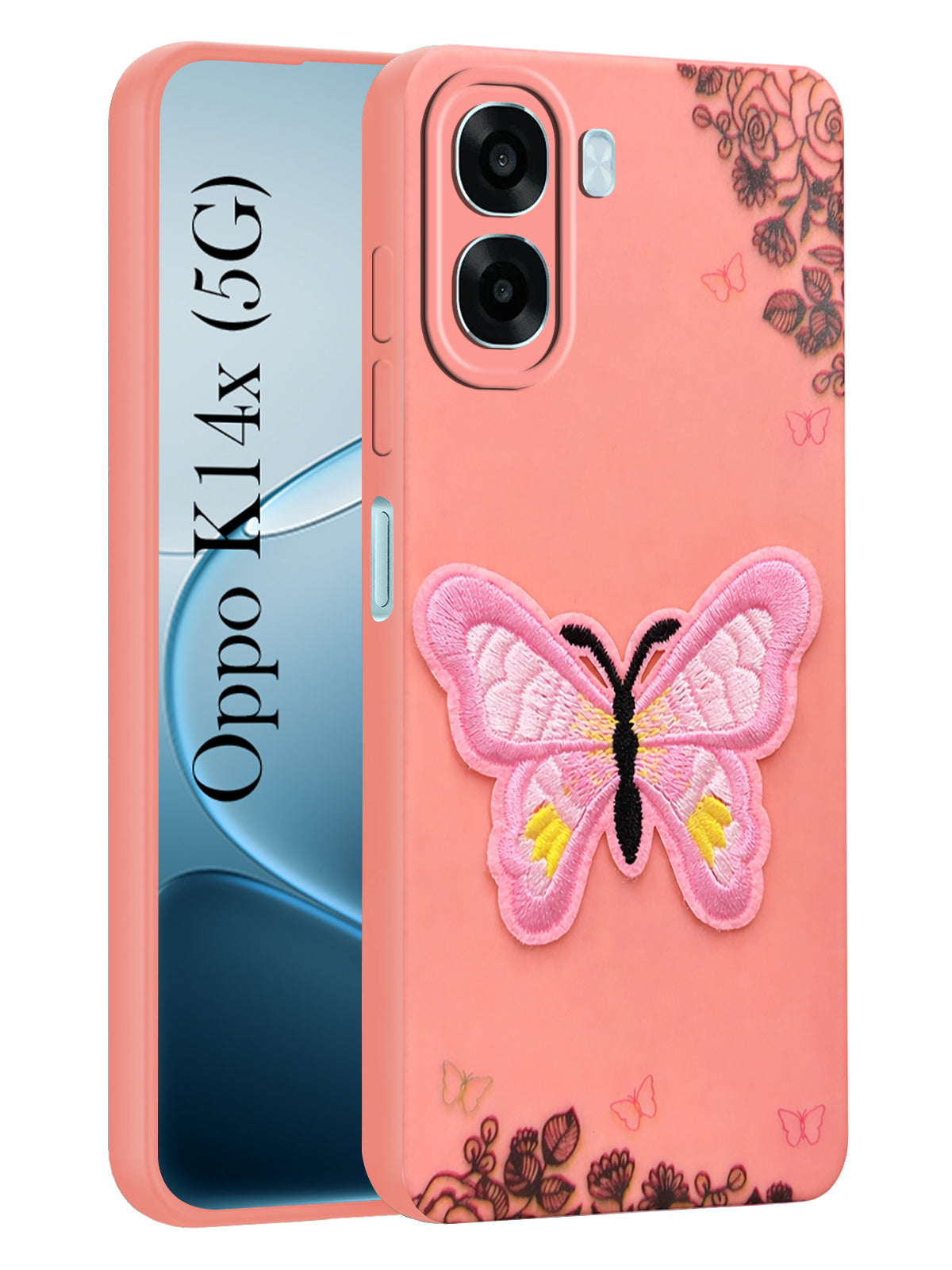 For Oppo K14x 5G Back Cover Case (Soft Butterfly Embroidery | Women Teen Girls | Camera Protection| Matte Silicone)