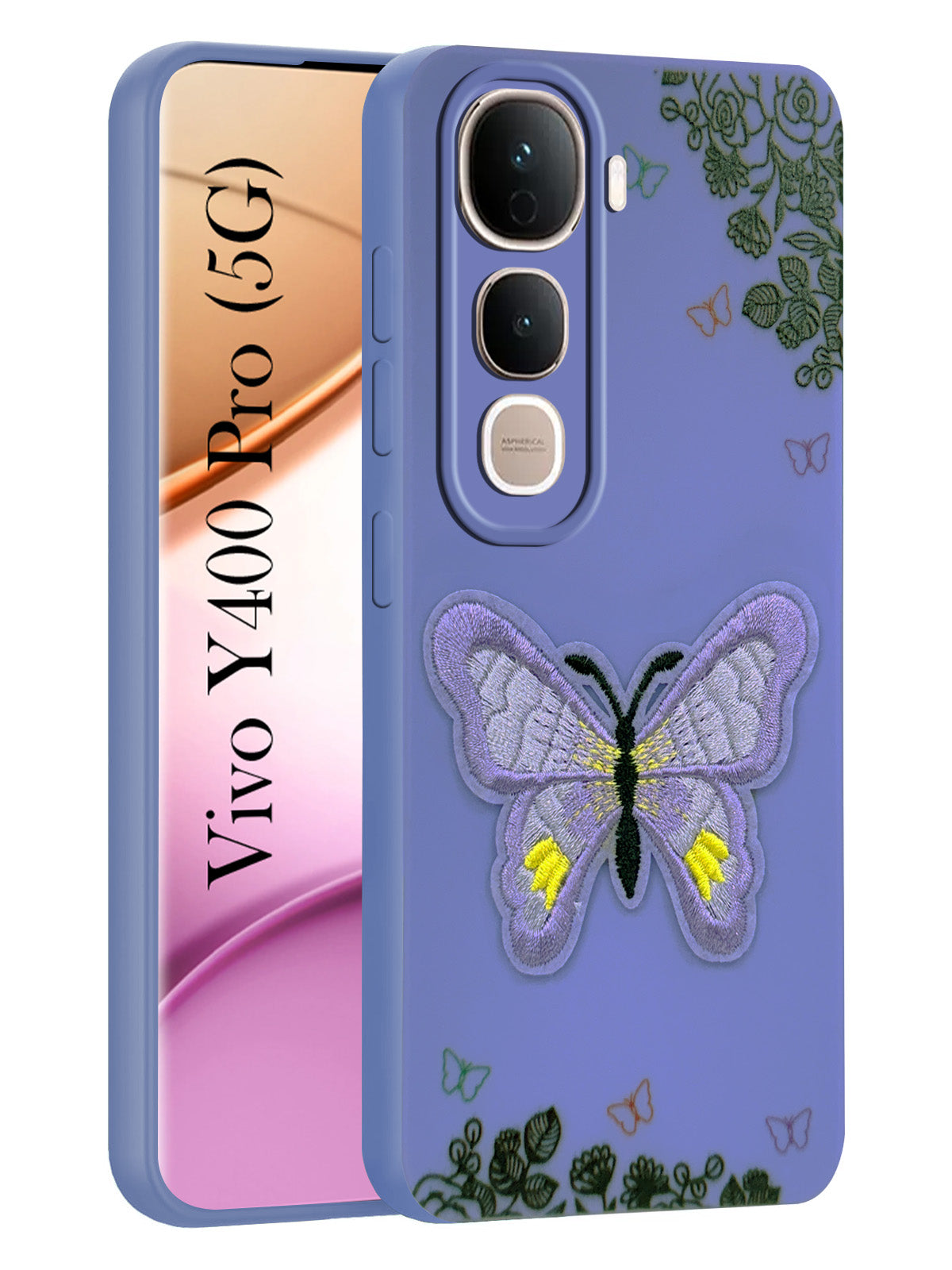 For Vivo Y400 Pro Back Cover Case (Soft Butterfly Embroidery | Women Teen Girls | Camera Protection| Matte Silicone)