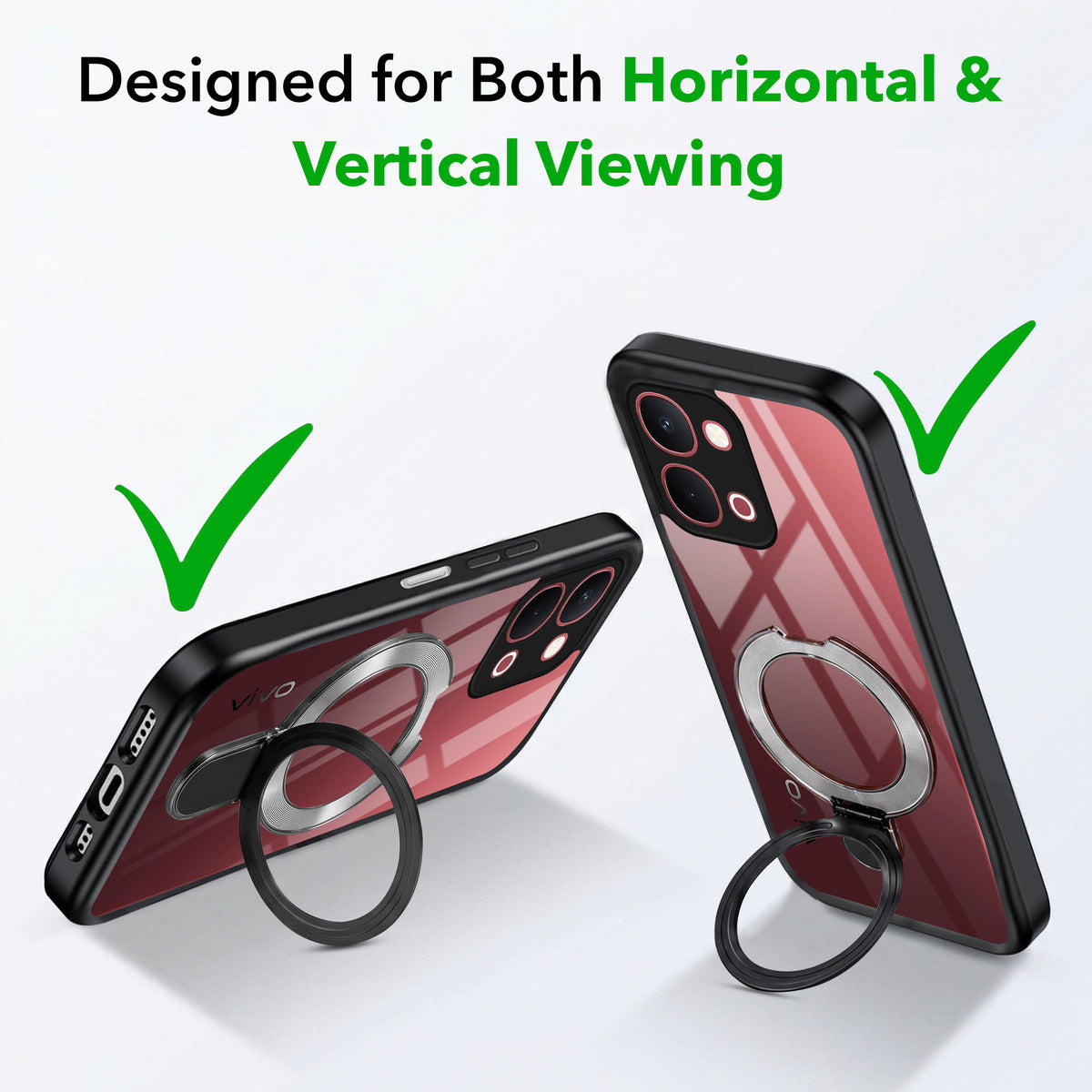 For Vivo Y31T 5G ack Cover Case (Kick Stand Ring Holder | Life time Anti Yellow | Camera Protection)