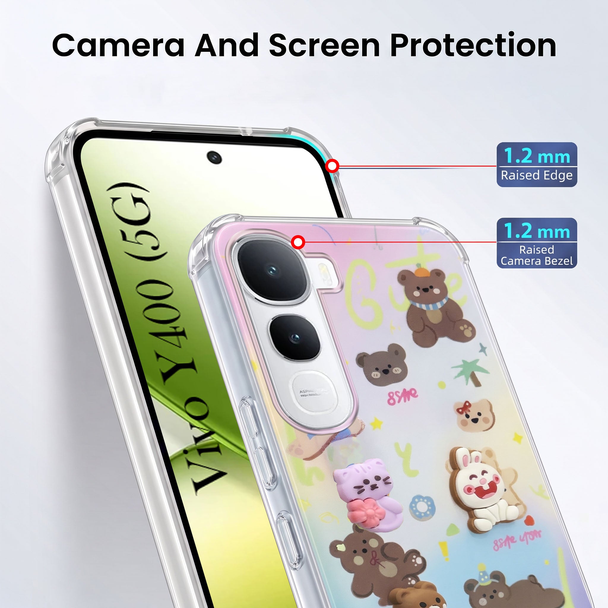 For Vivo Y400 Back Cover Case (3D Cute Cartoons | Hard Back Side Soft | Matte Premium Finish | HD Printing)