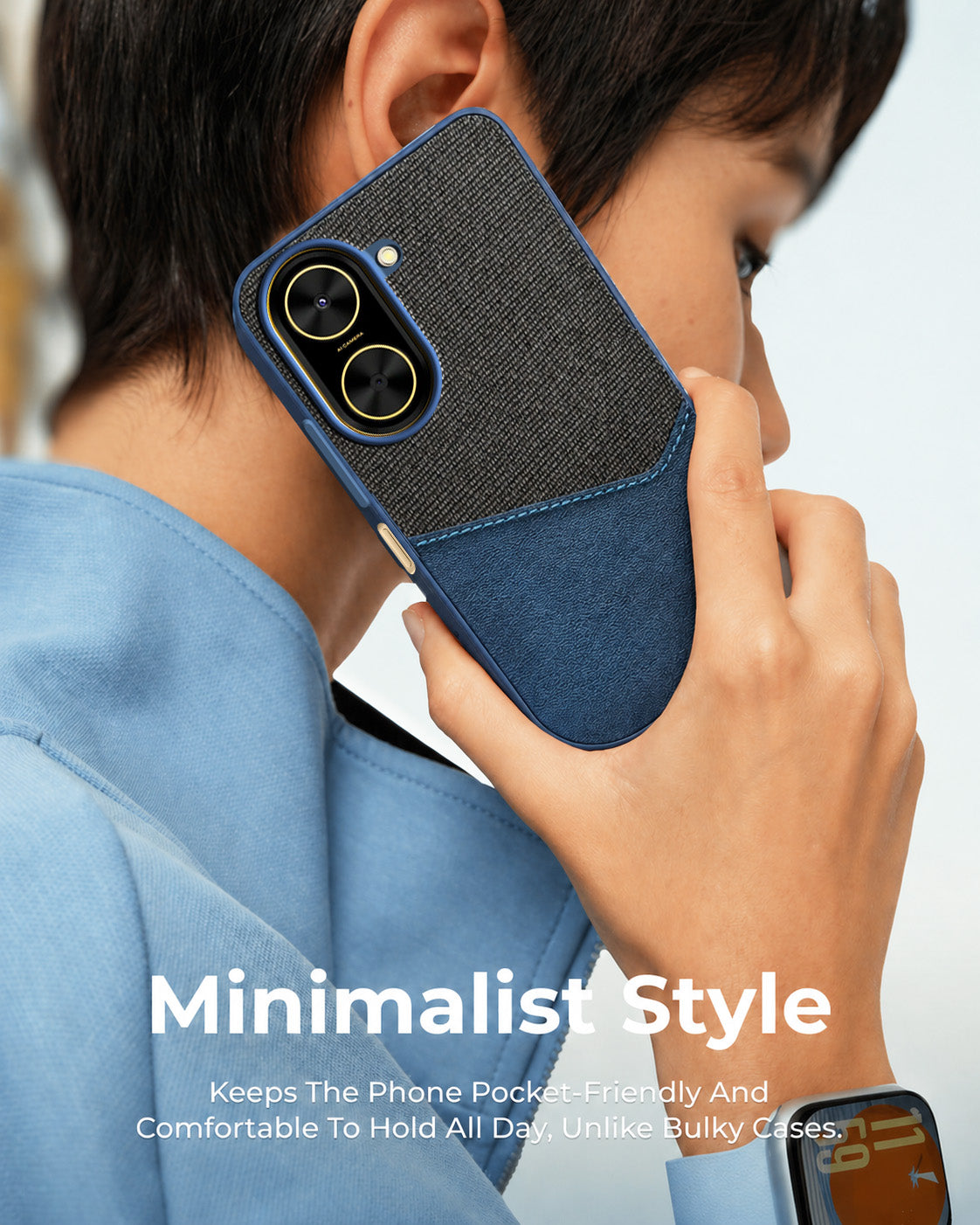 For Poco C71 Back Cover Case (Dual PU Leather Stitch | Professional Minimalist | Soft and Flexible)