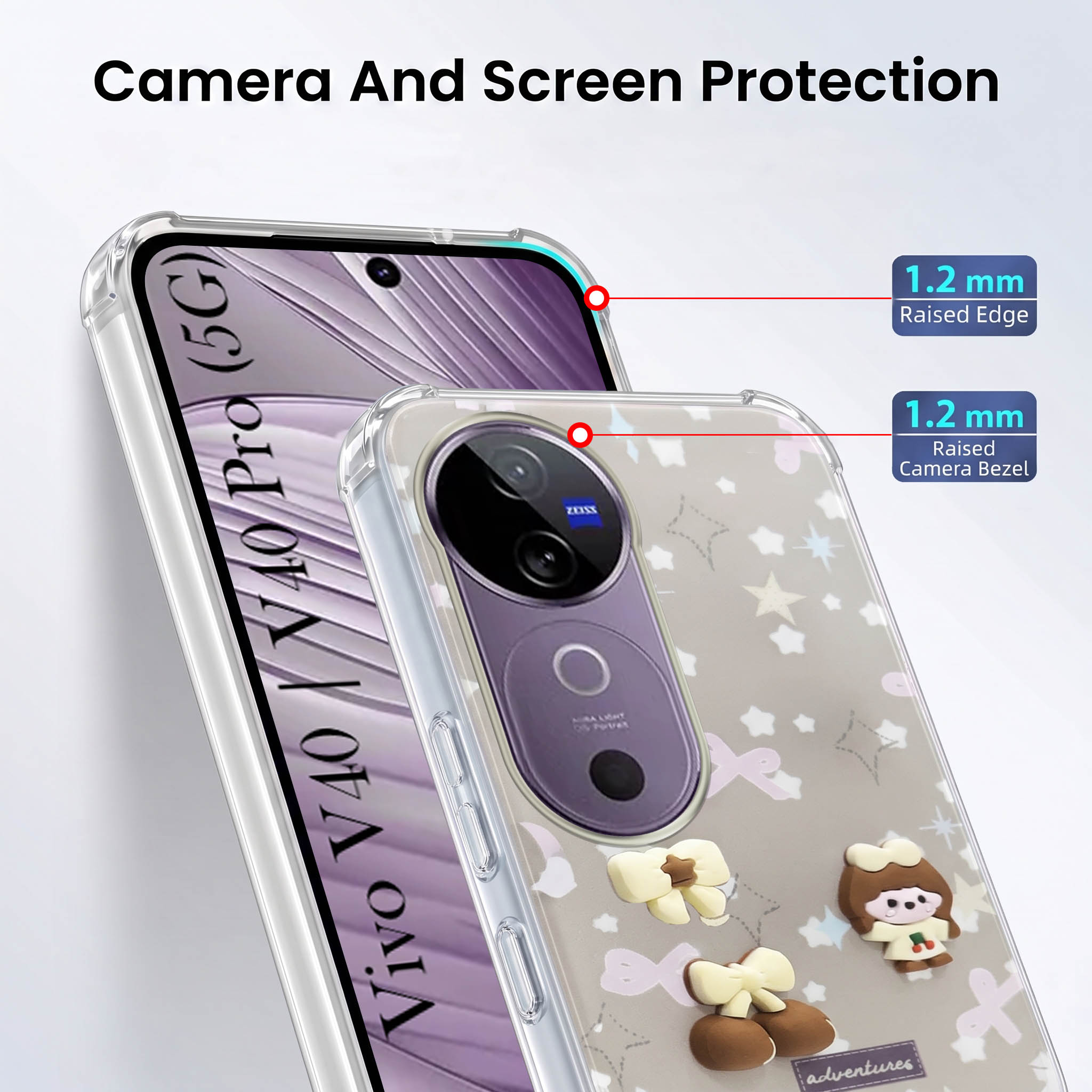 For Vivo V40 | Vivo V40 Pro 5G Back Cover Case (3D Cute Cartoons | Hard Back Side Soft | Matte Premium Finish | HD Printing)