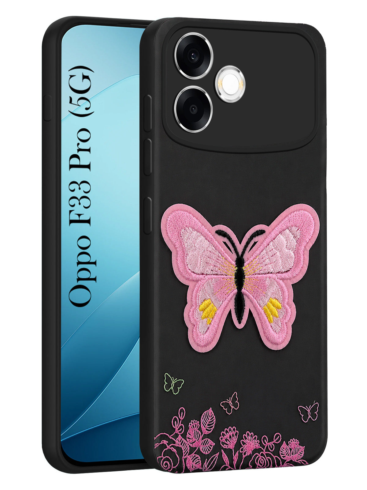 For Oppo F33 Pro 5G Back Cover Case (Soft Butterfly Embroidery | Women Teen Girls | Camera Protection| Matte Silicone)