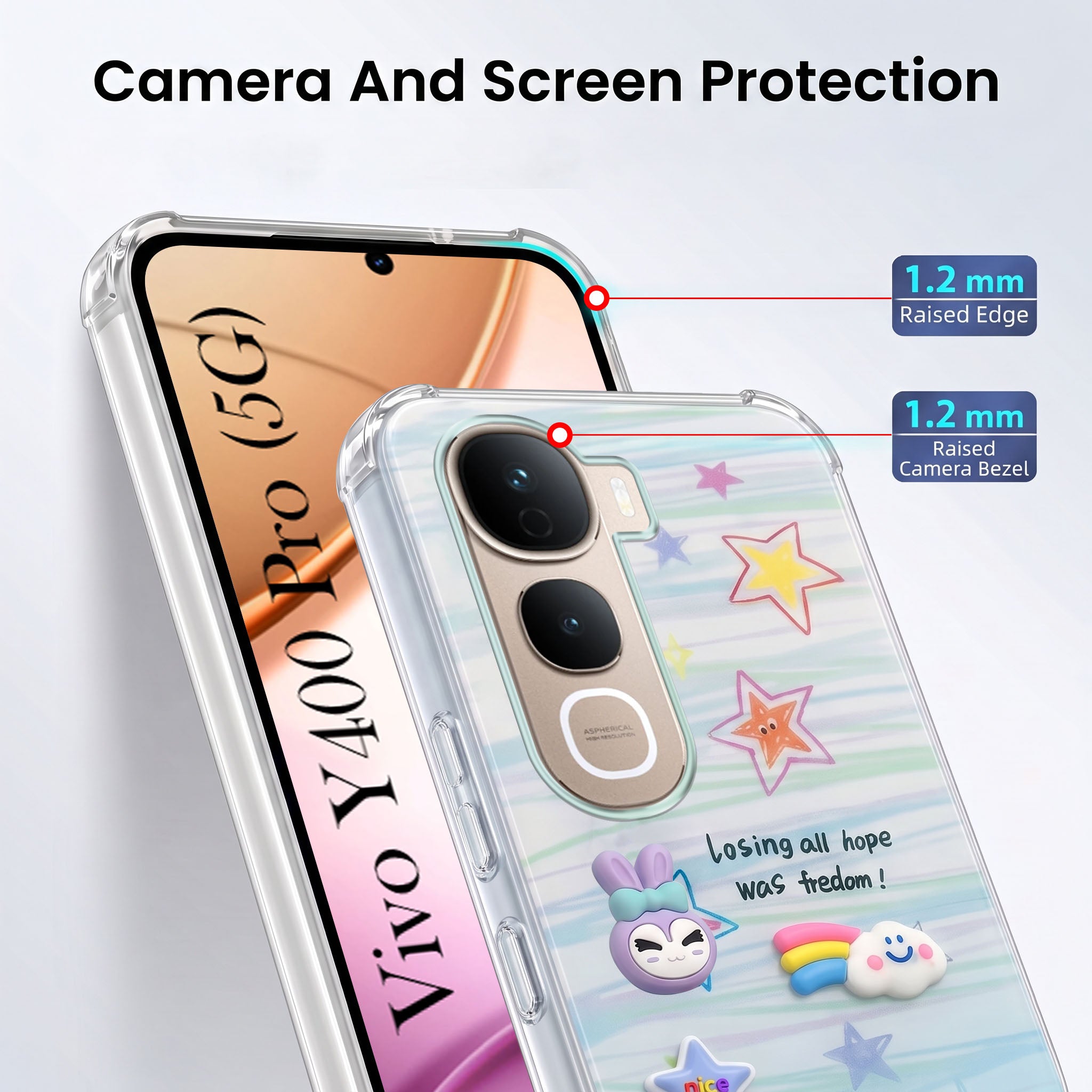 For Vivo Y400 Pro Back Cover Case (3D Cute Cartoons | Hard Back Side Soft | Matte Premium Finish | HD Printing)